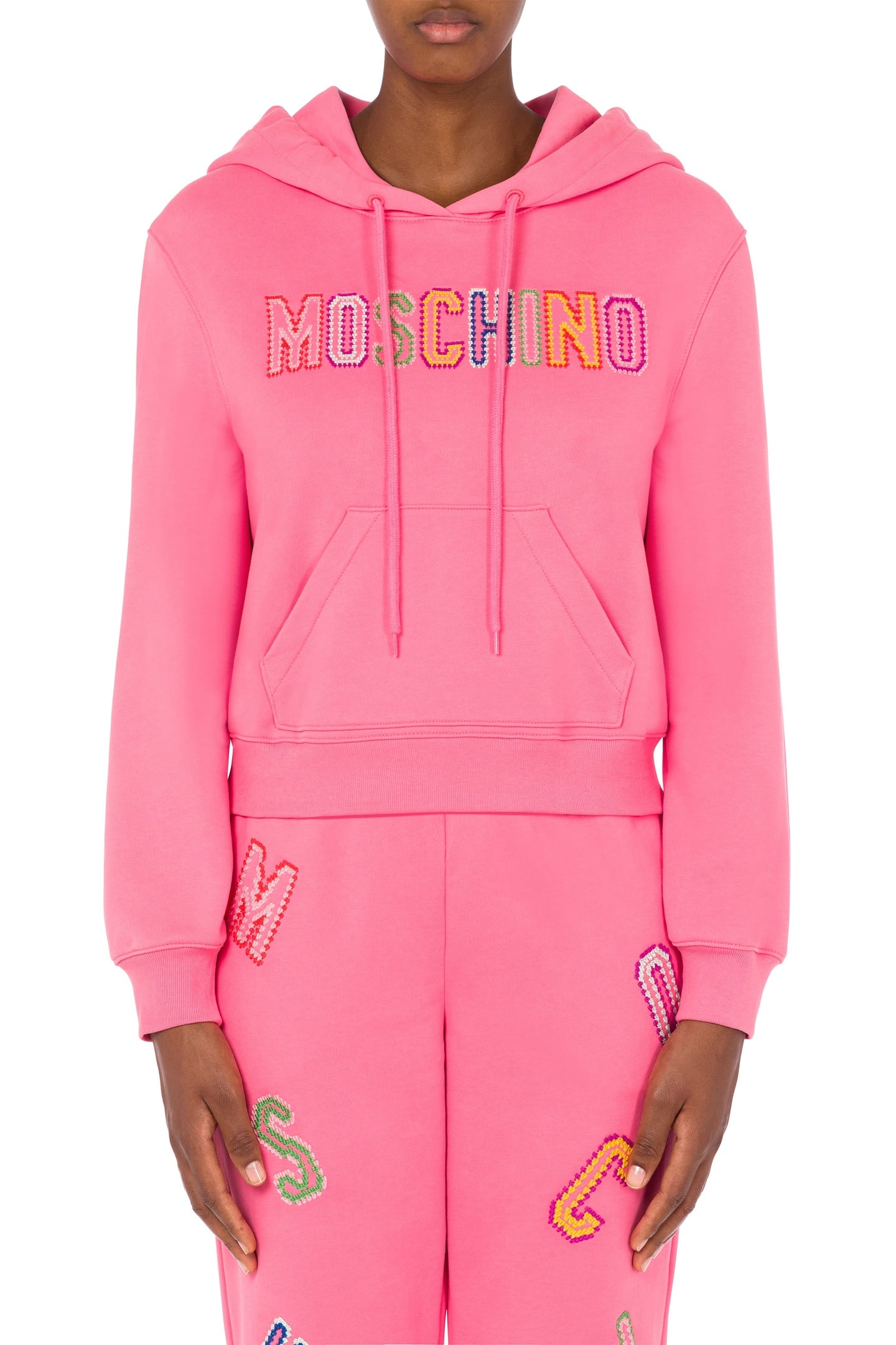 Moschino Organic Cotton Crochet Logo Sweatshirt Pink Maat: 44 | Sweaters Outlet | Dames | Roze