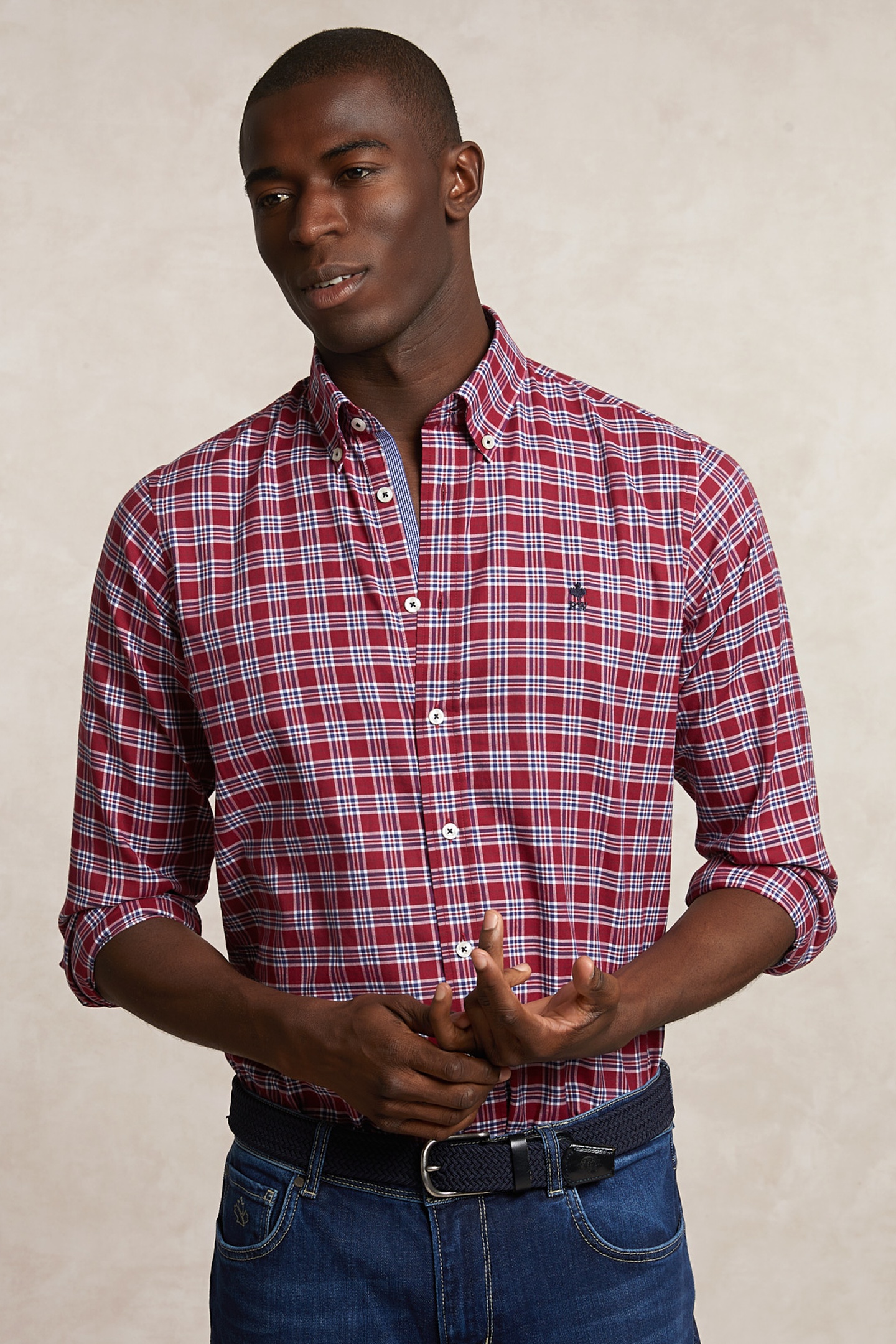 River Woods Custom Fit Cotton Checked Shirt Red/white Maat: S | Casual Overhemden Outlet | Heren | Wit