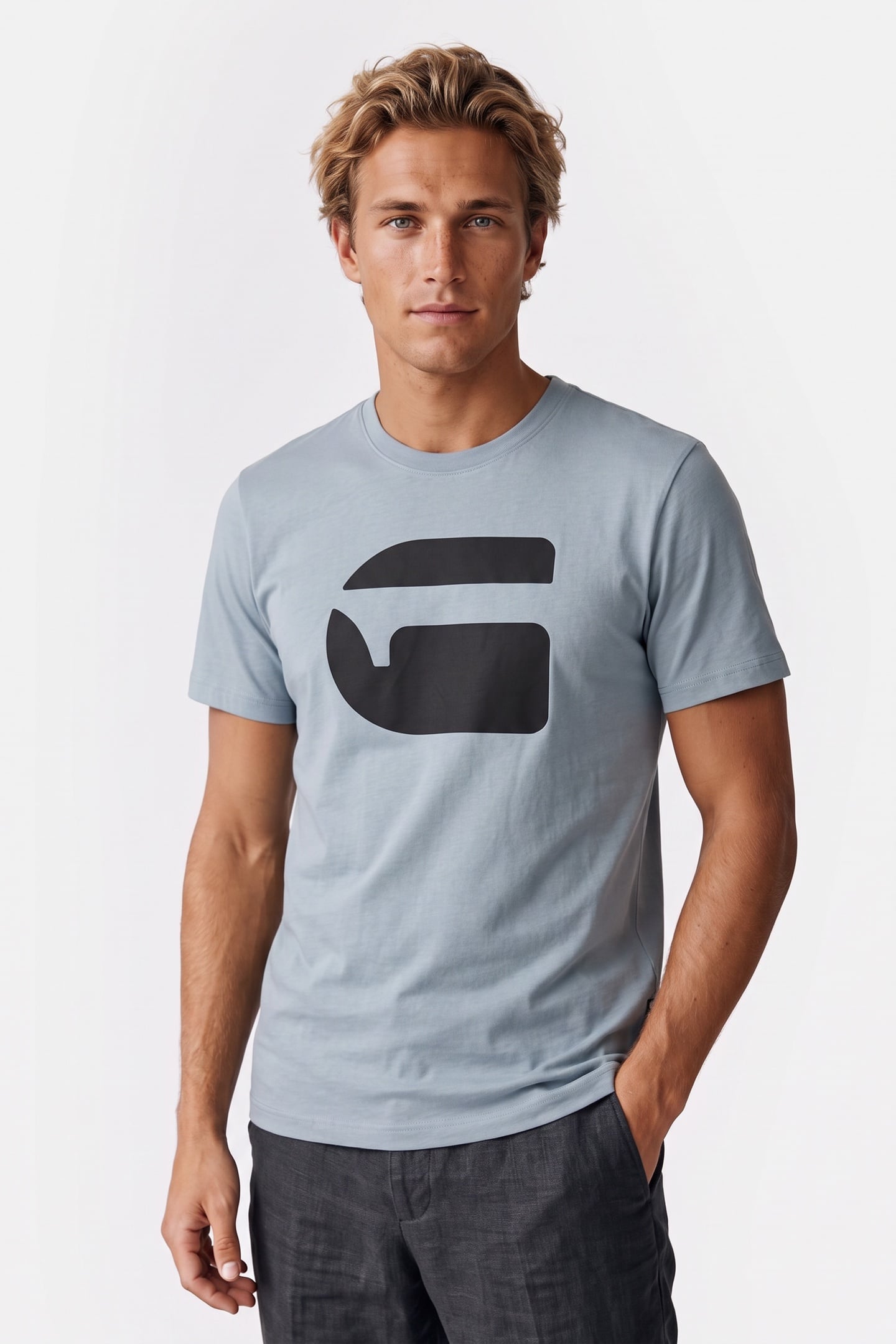 G-Star Logo Slim T-shirt Ash Blue Taglia: S | Magliette basic Outlet | Uomo | Blu