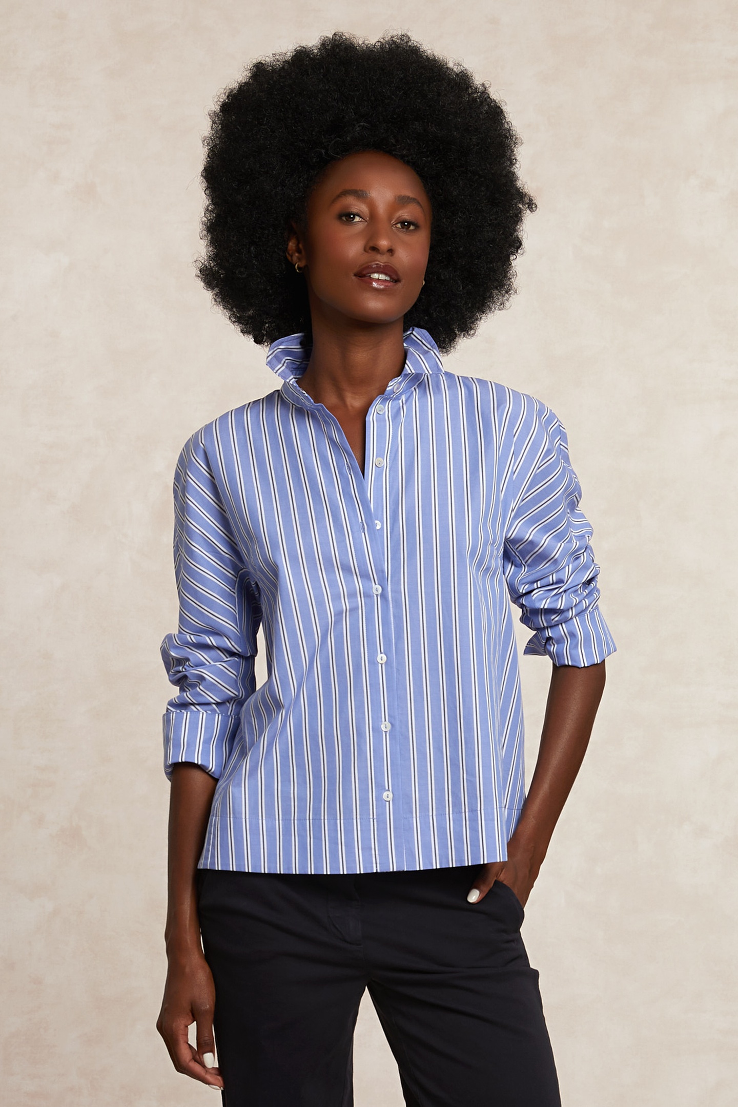 River Woods Striped Classic Blouse Blue/white Maat: 42 | Longsleeves Outlet | Dames | Blauw