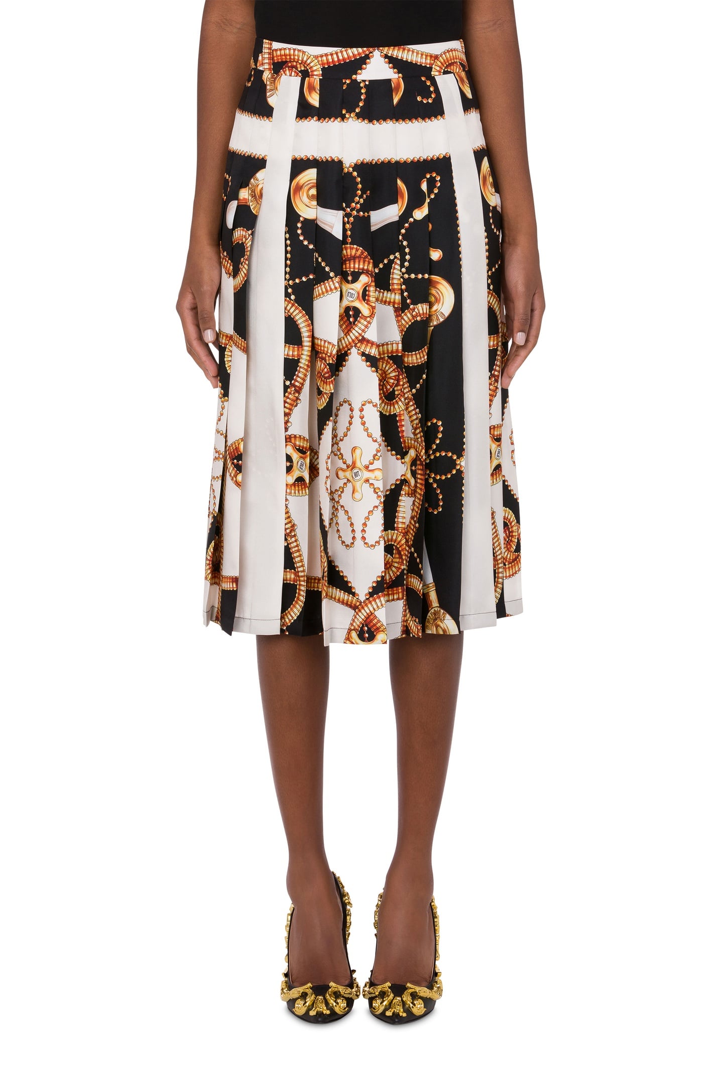 Moschino Silk Skirt Faucets Print Black Maat: 42 | Midi Rokken Outlet | Dames | Zwart