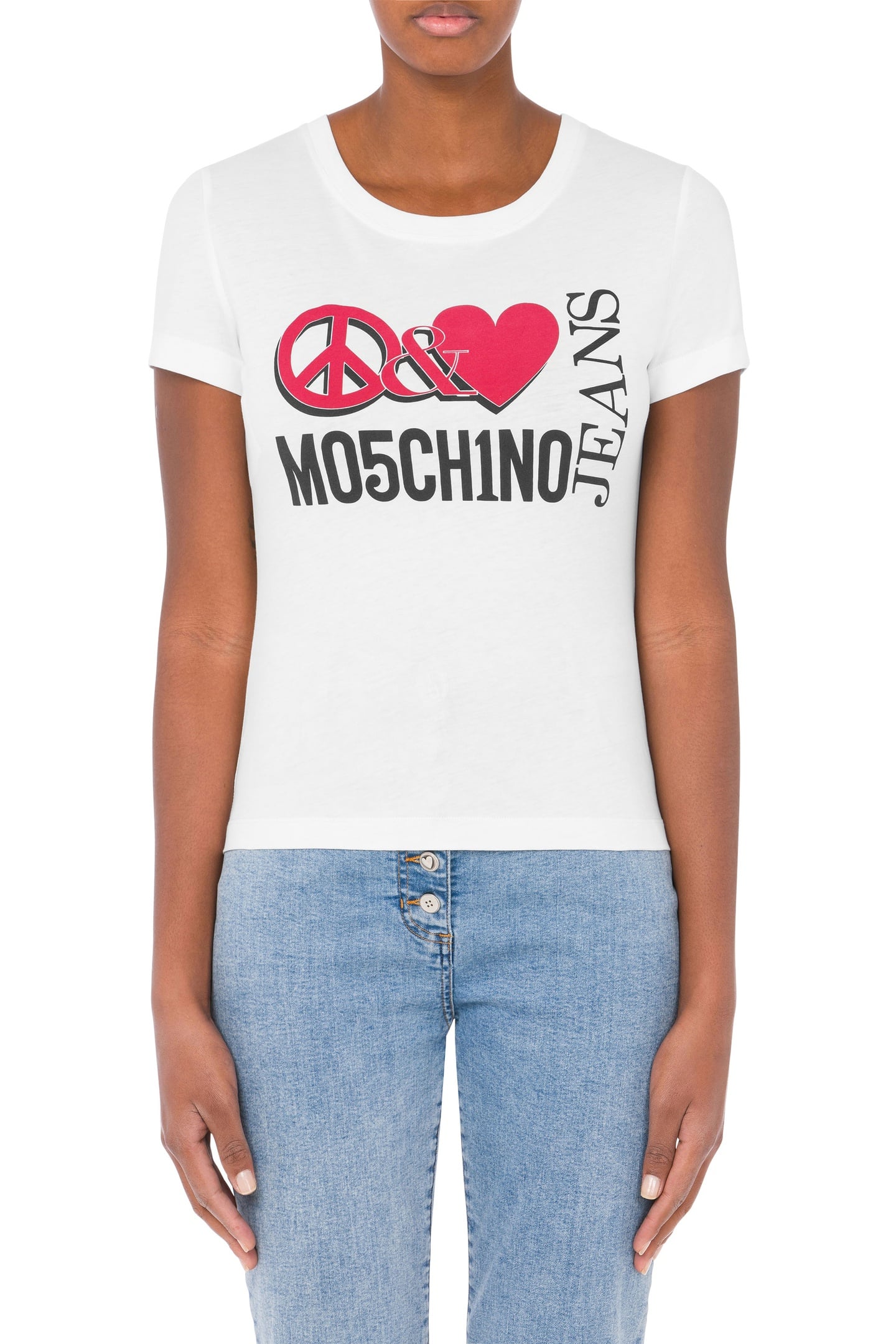Moschino T-shirt In Jersey Peace & Love White Maat: S | Tops Outlet | Dames | Wit
