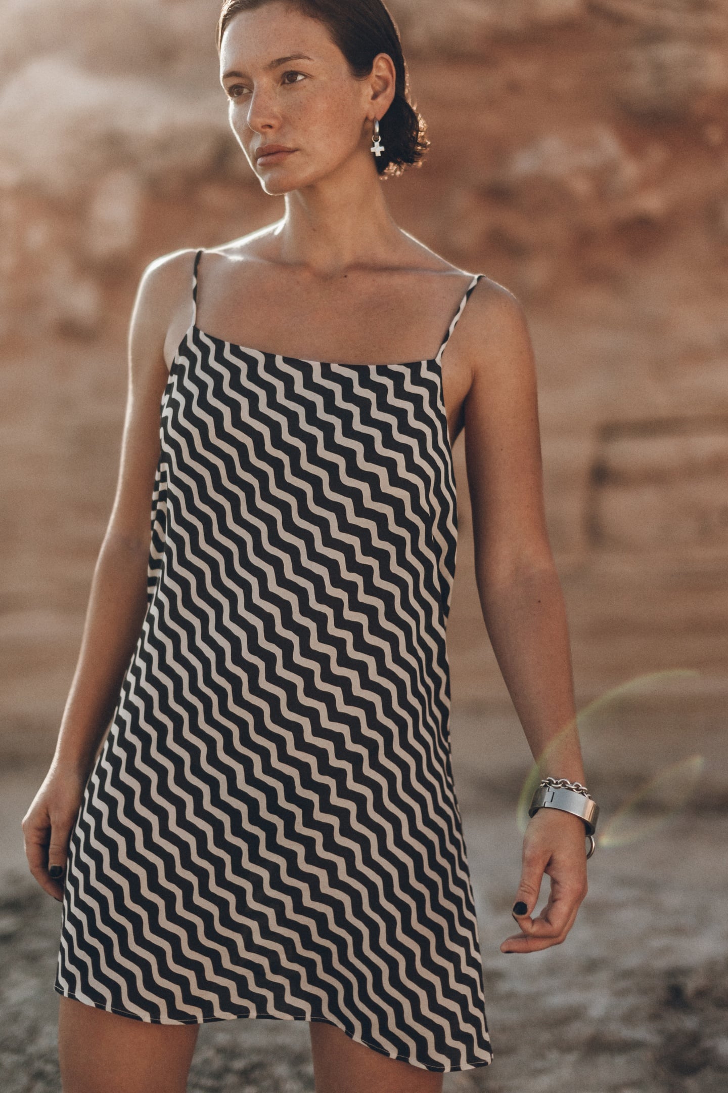 Mikuta The Striped Sheer Short Slip Dress Beige Maat: M | Mini Jurken Outlet | Dames | Beige