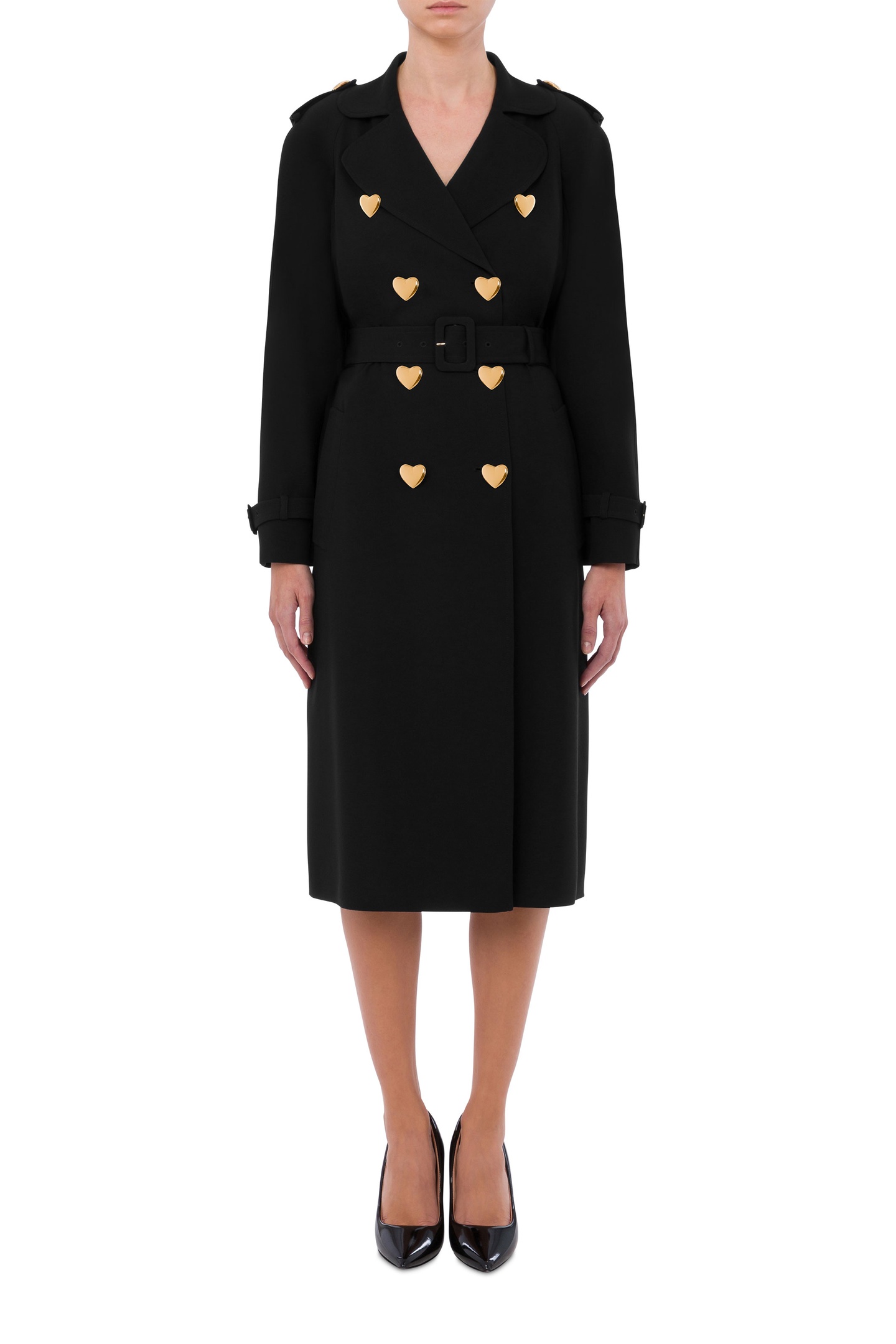 Moschino Enver Satin Trench Coat Heart Buttons Black Maat: 40 | Trenchcoats Outlet | Dames | Zwart