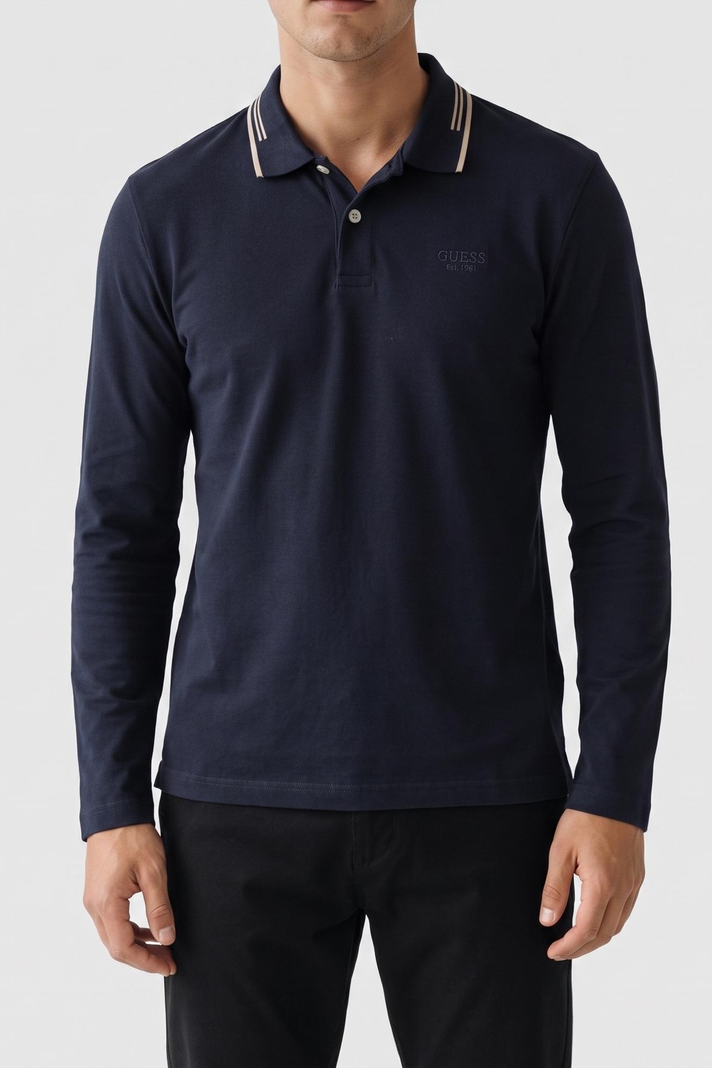 GUESS Stu Ls Polo Smart Blue Maat: M | Poloshirts Outlet | Heren | Blauw