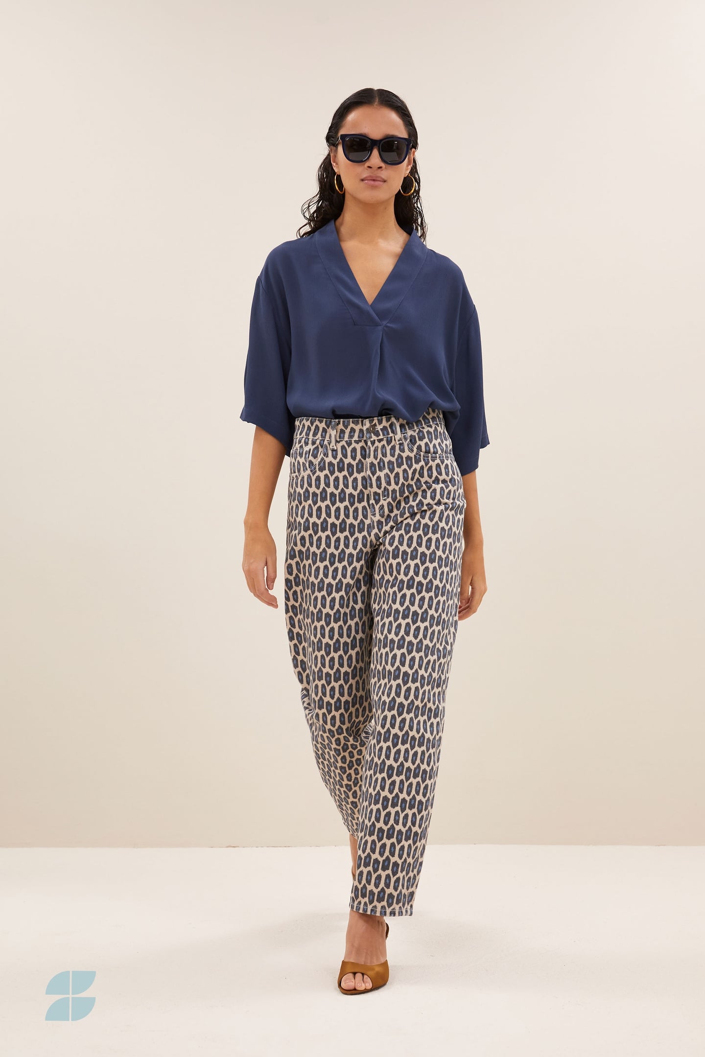 By-Bar Lew Paris Cheetah Pants Paris Cheetah Maat: S | Wijde Broeken Outlet | Dames | Beige