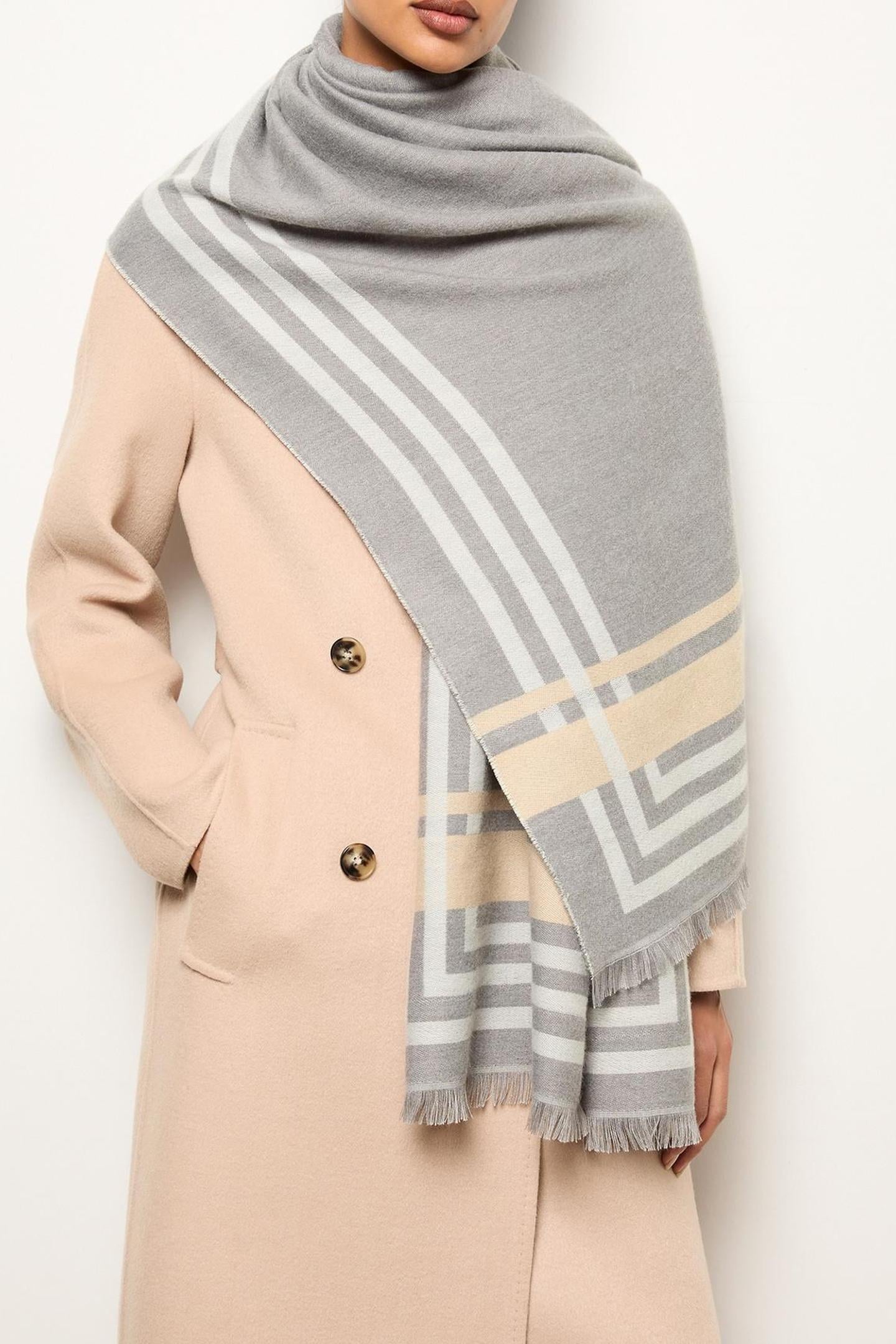 Reiss Border Detail Scarf Grey Maat: OS | Sjaals Outlet | Dames | Grijs