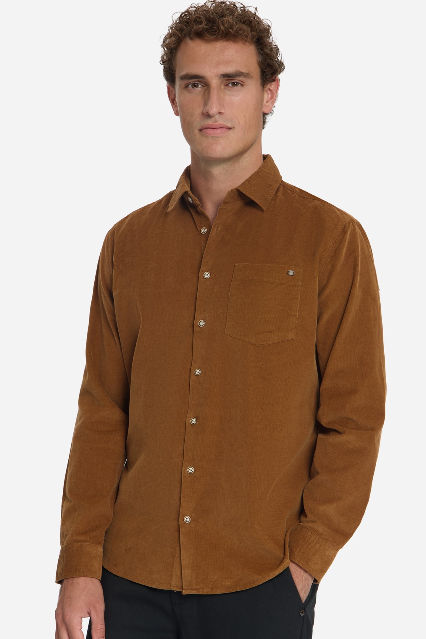 No Excess Shirt Baby Corduroy Chest Pockets Caramel Größe: S | Longsleeves Outlet | Herren | Braun
