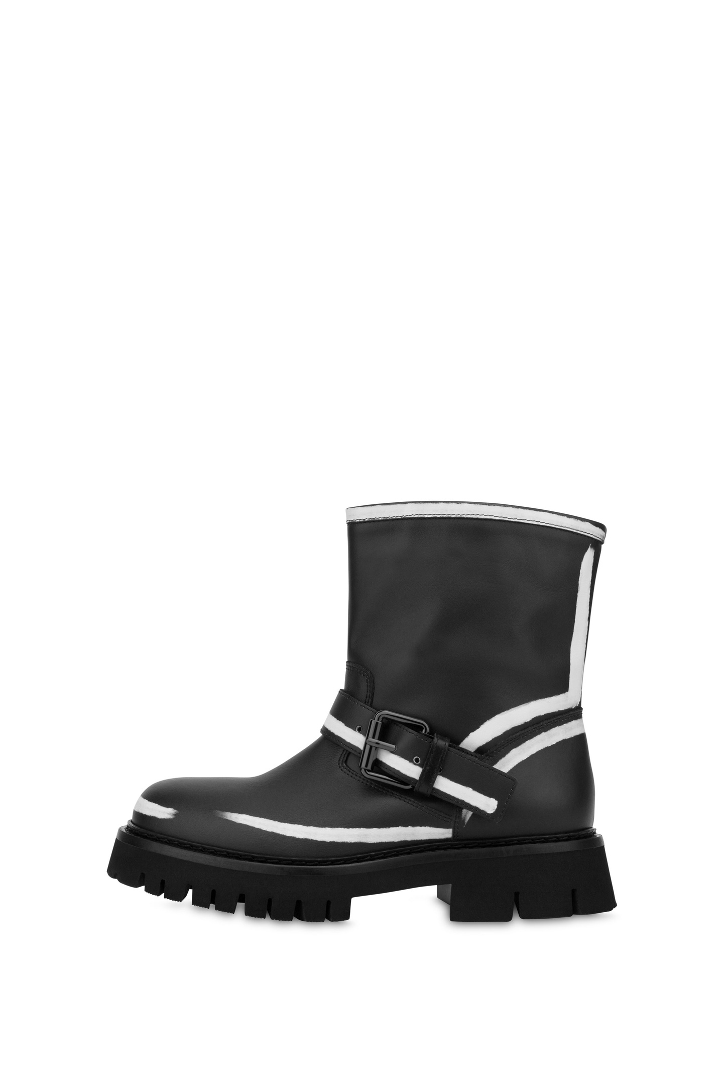 Moschino Squiggles Calfskin Biker Boots Black Maat: 43 | Laarzen Outlet | Heren | Zwart