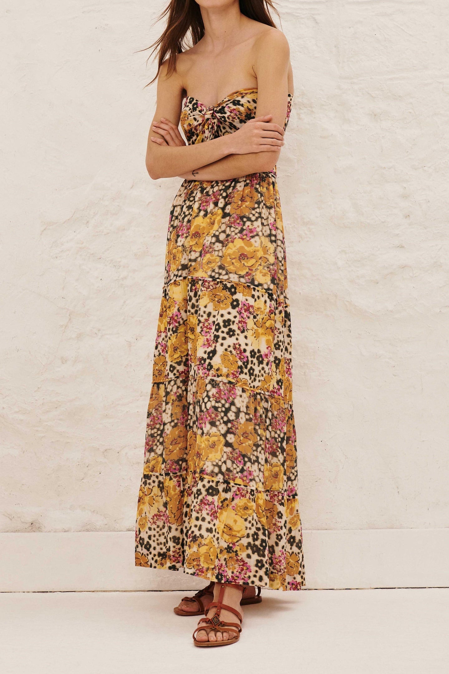 BA&SH Long Dress Ocre Maat: XS | Maxi Jurken Outlet | Dames | Bruin