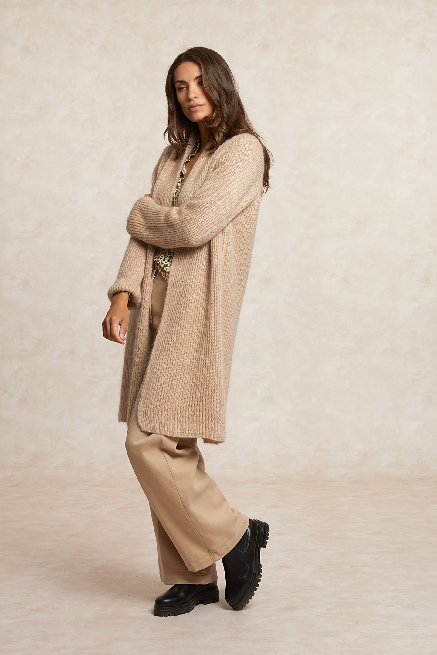River Woods Jersey Fantasy V-neck Blouse Khaki/beige Maat: XS | Longsleeves Outlet | Dames | Groen