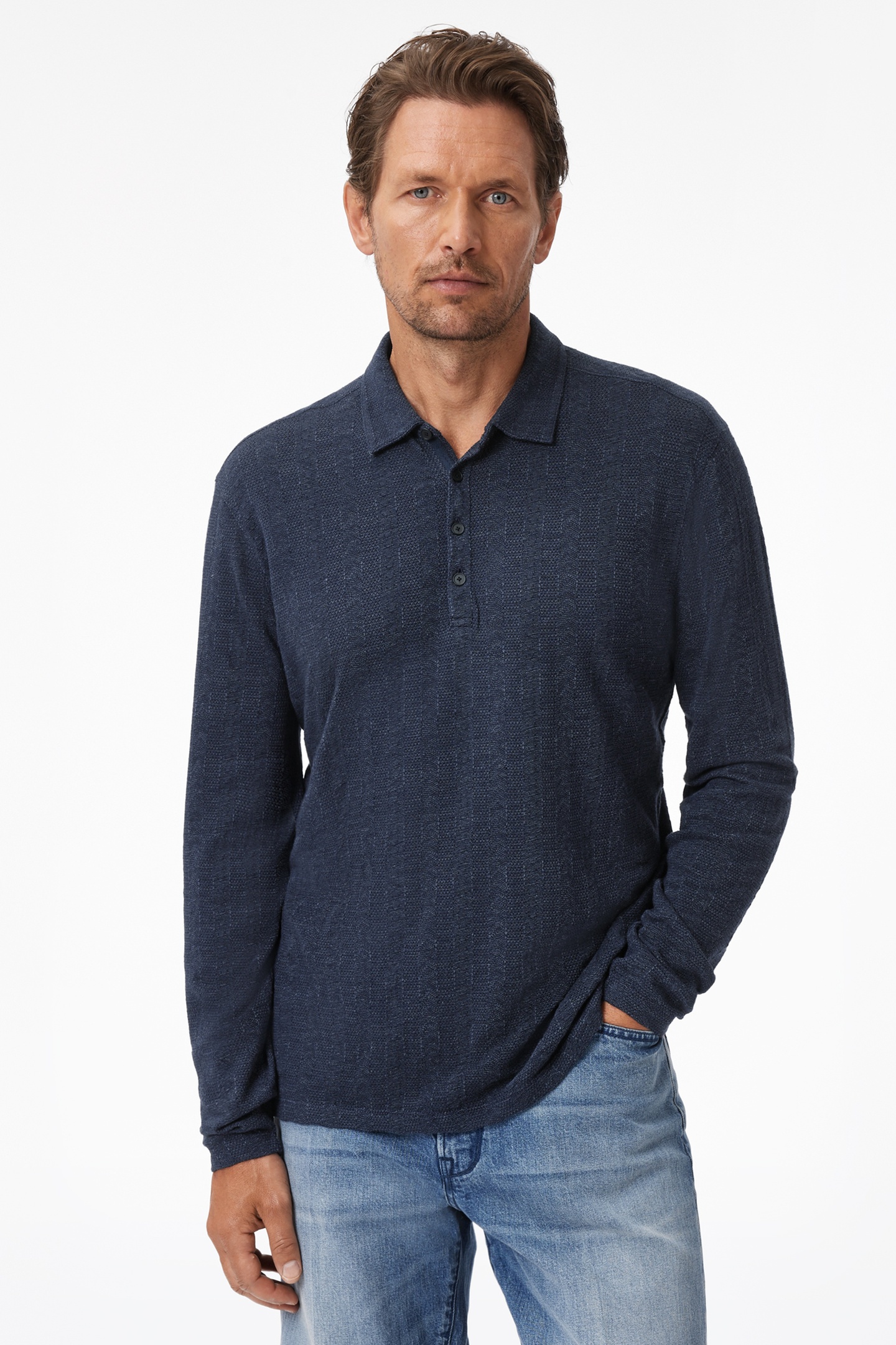 John Varvatos Jalen Ls 3 Color Marl Jacquard Polo Navy Maat: XL | Poloshirts Outlet | Heren | Blauw