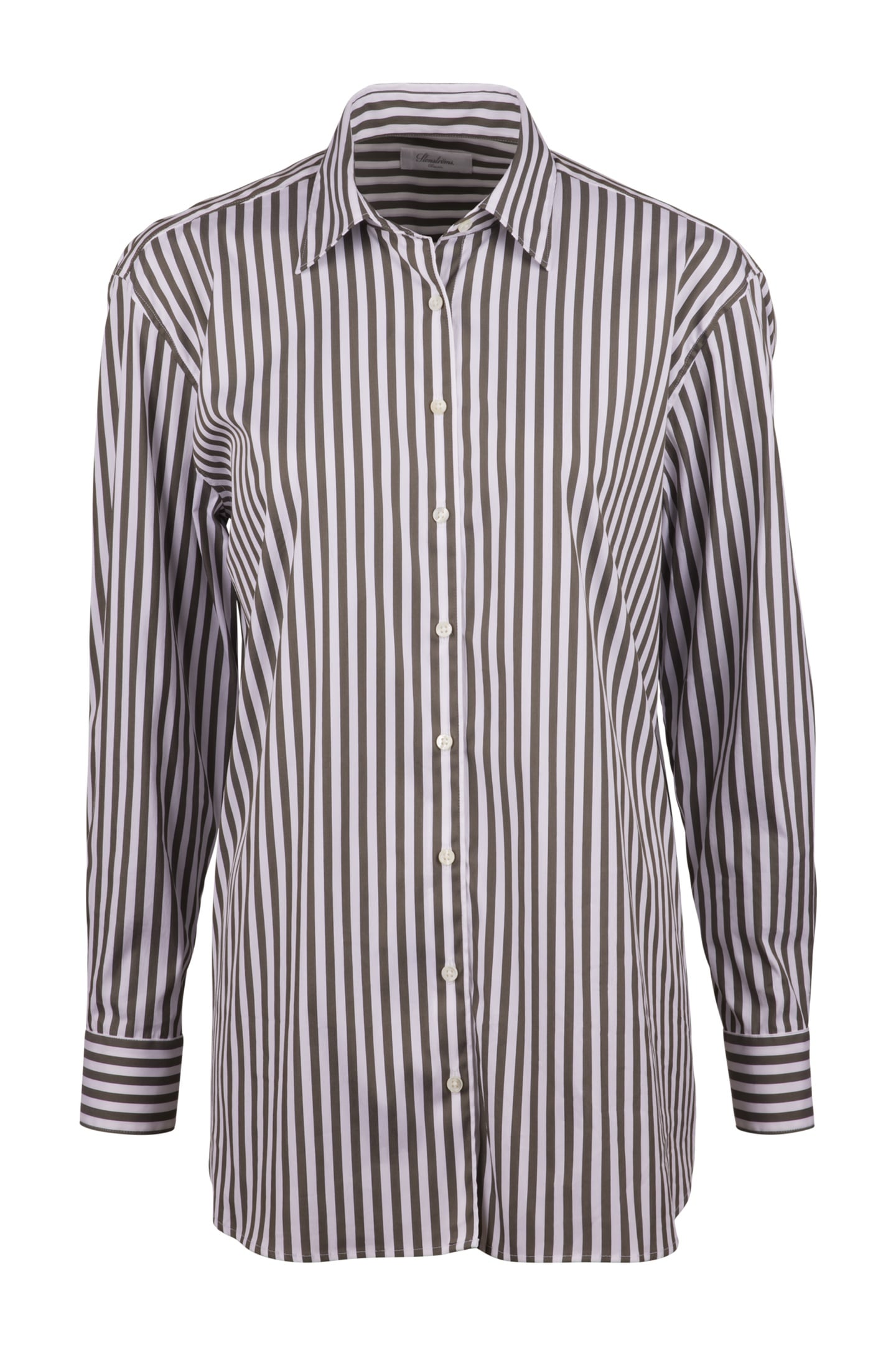 Stenströms Dina Shirt, Long Dark Green Stripe Maat: 38 | Longsleeves Outlet | Dames | Wit