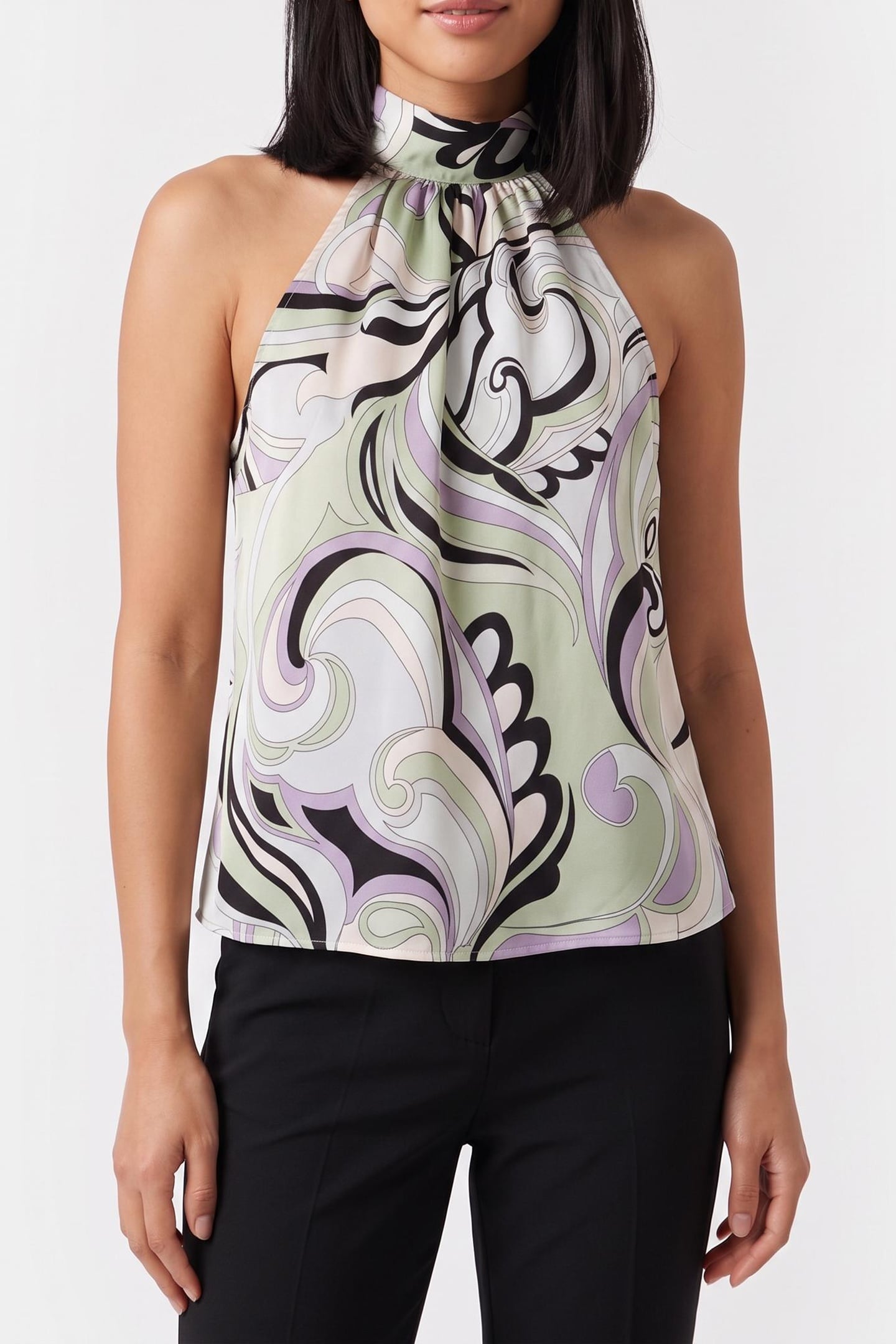 GUESS Elisa Halter Neck Pr Groovy Bloom Maat: 38 | Blouses Outlet | Dames | Zwart