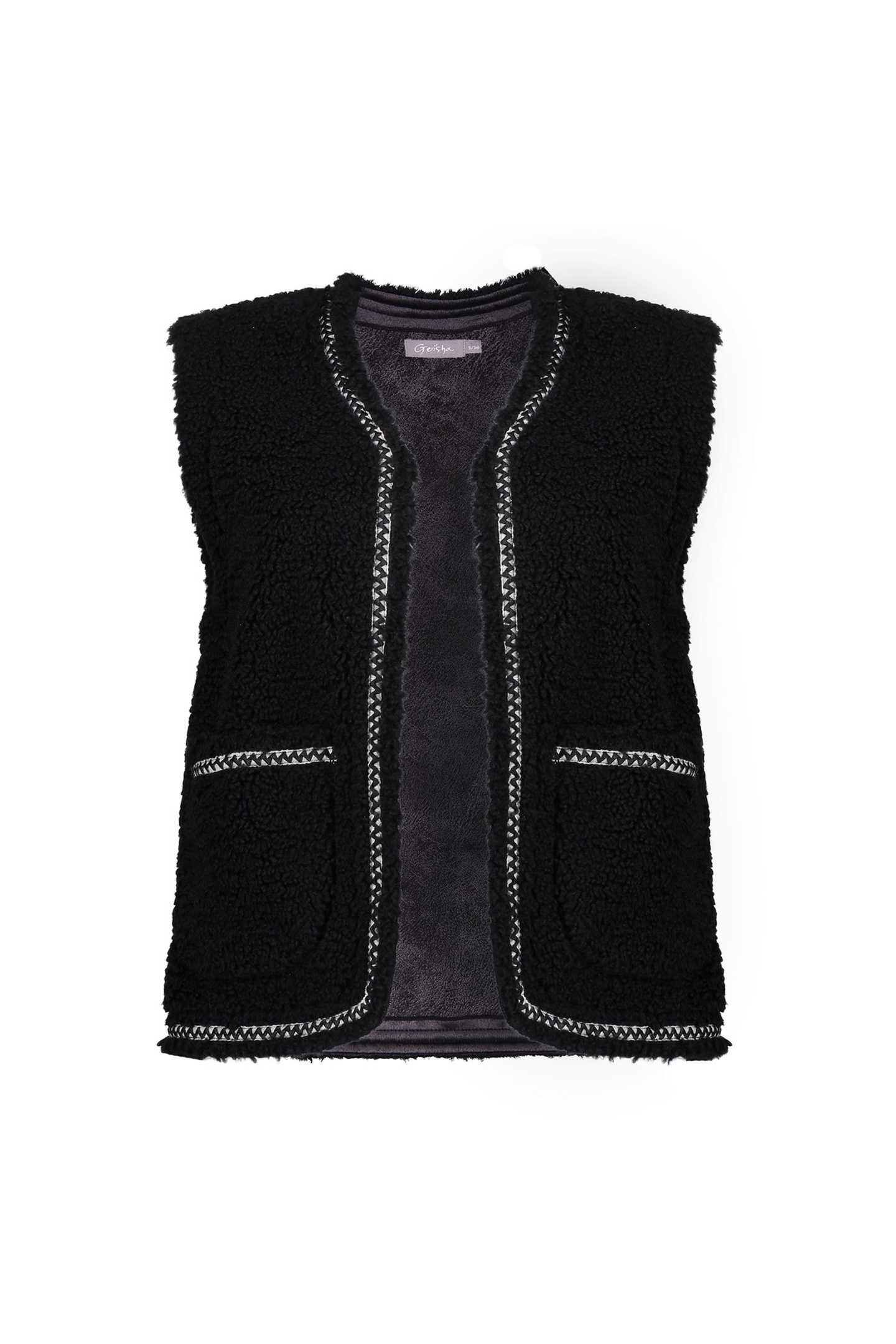 Geisha Gilet Teddy Embroidery Black/tape Black Zigzag Maat: M | Gilets Outlet | Dames | Zwart