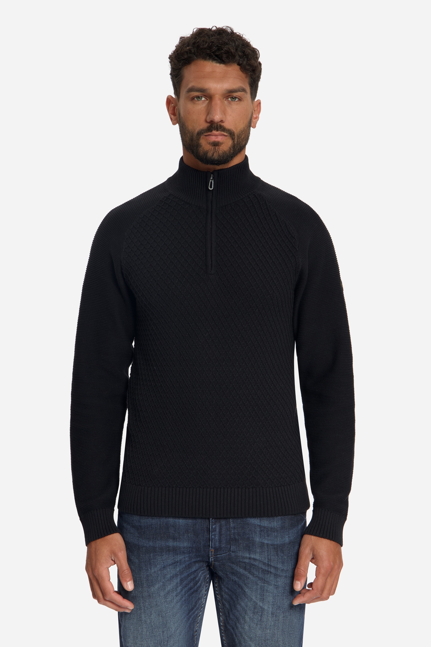 No Excess Pullover Half Zip Cable Knit Black Maat: L | Sweaters Outlet | Heren | Zwart