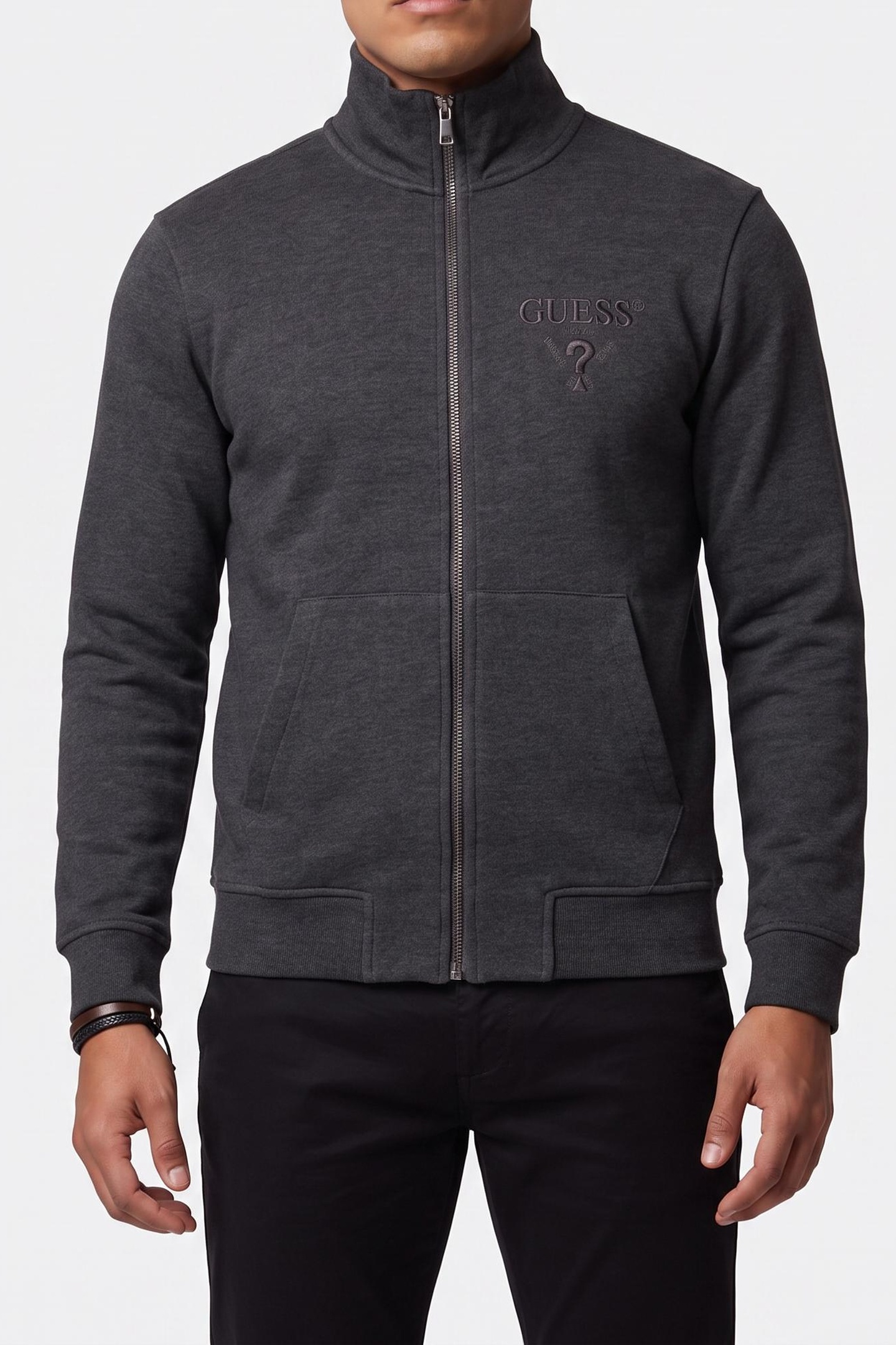 GUESS Al High Neck Fullzip Downey Heather M96 Maat: XS | Sweaters Outlet | Heren | Grijs