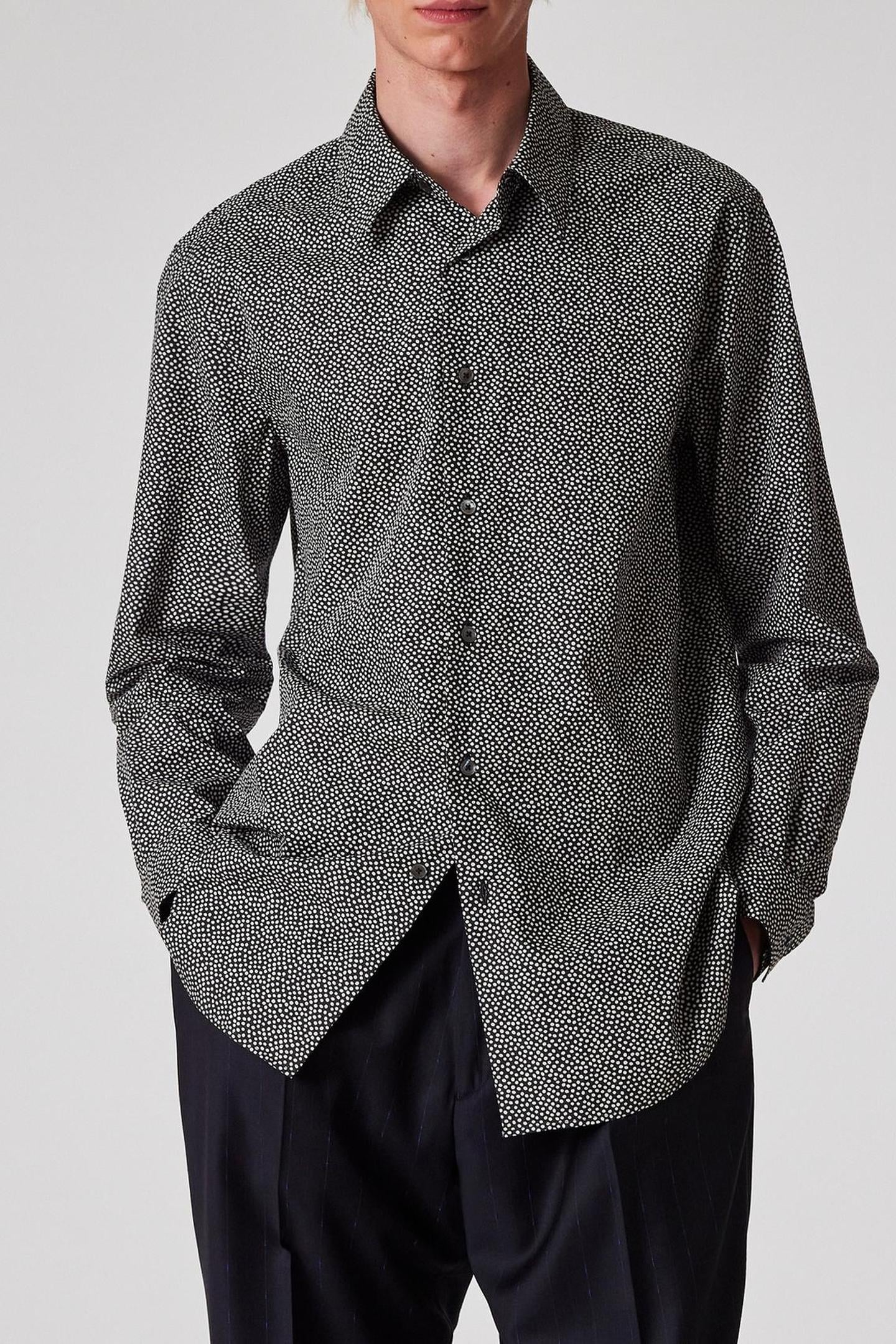 Paul Smith Mens S/c Casual Fit Shirt Grey Melange Maat: M | Casual Overhemden Outlet | Heren | Zwart