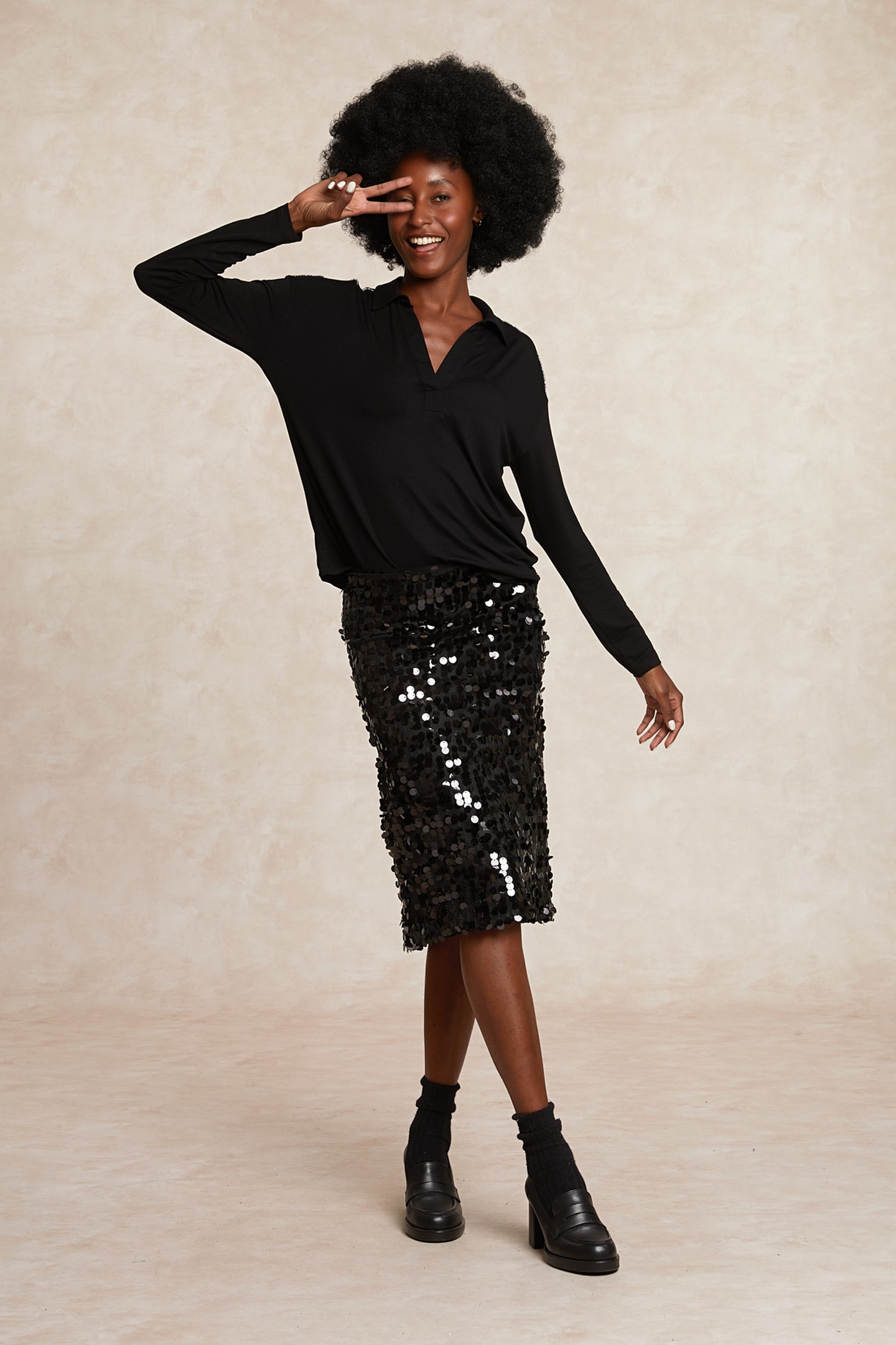 River Woods Viscose V-neck Blouse Glitter Detail Black Maat: XS | Longsleeves Outlet | Dames | Zwart