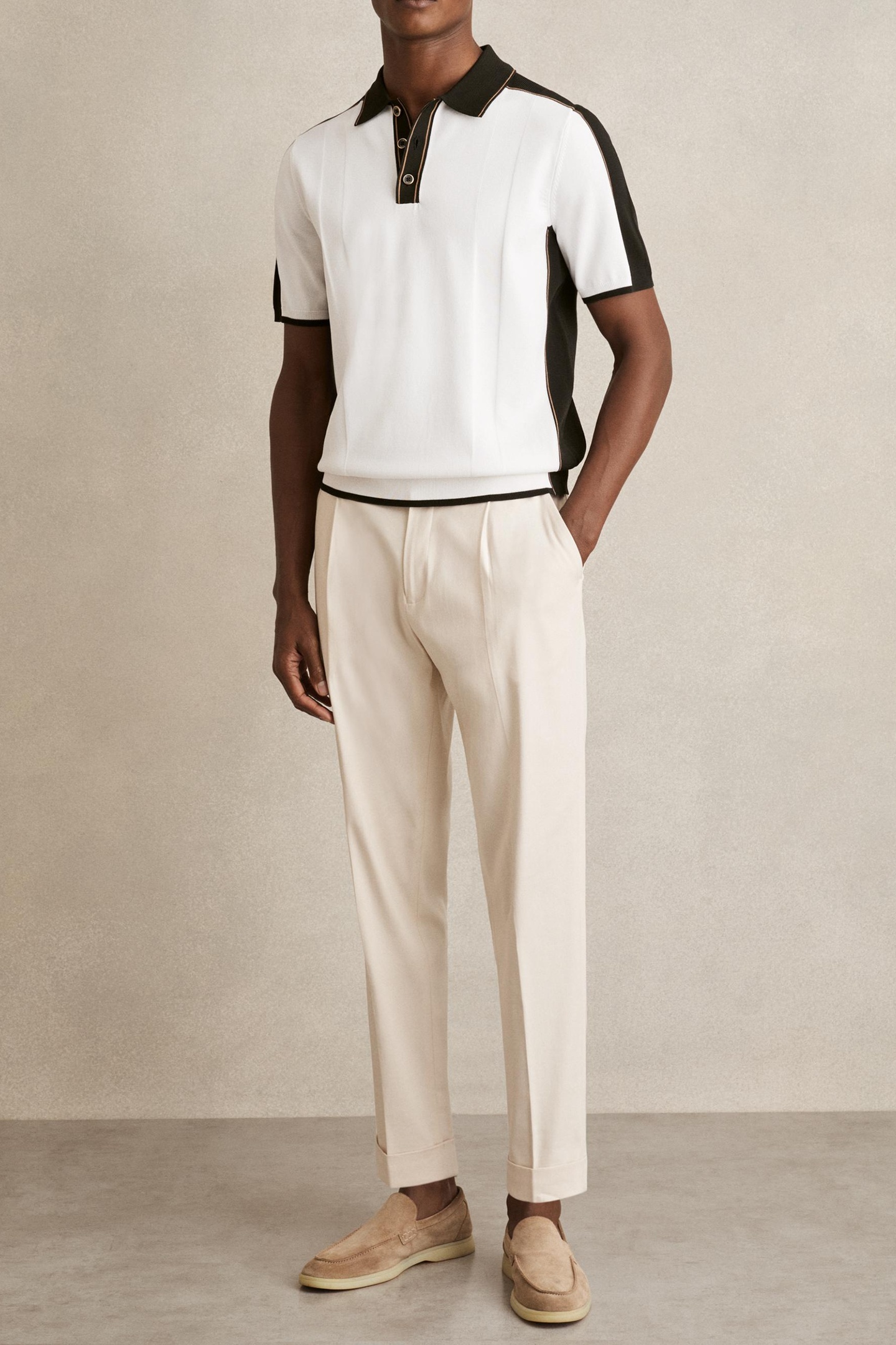 Reiss Ss Press Stud Tipped Polo Optic White/green Maat: S | Poloshirts Outlet | Heren | Wit