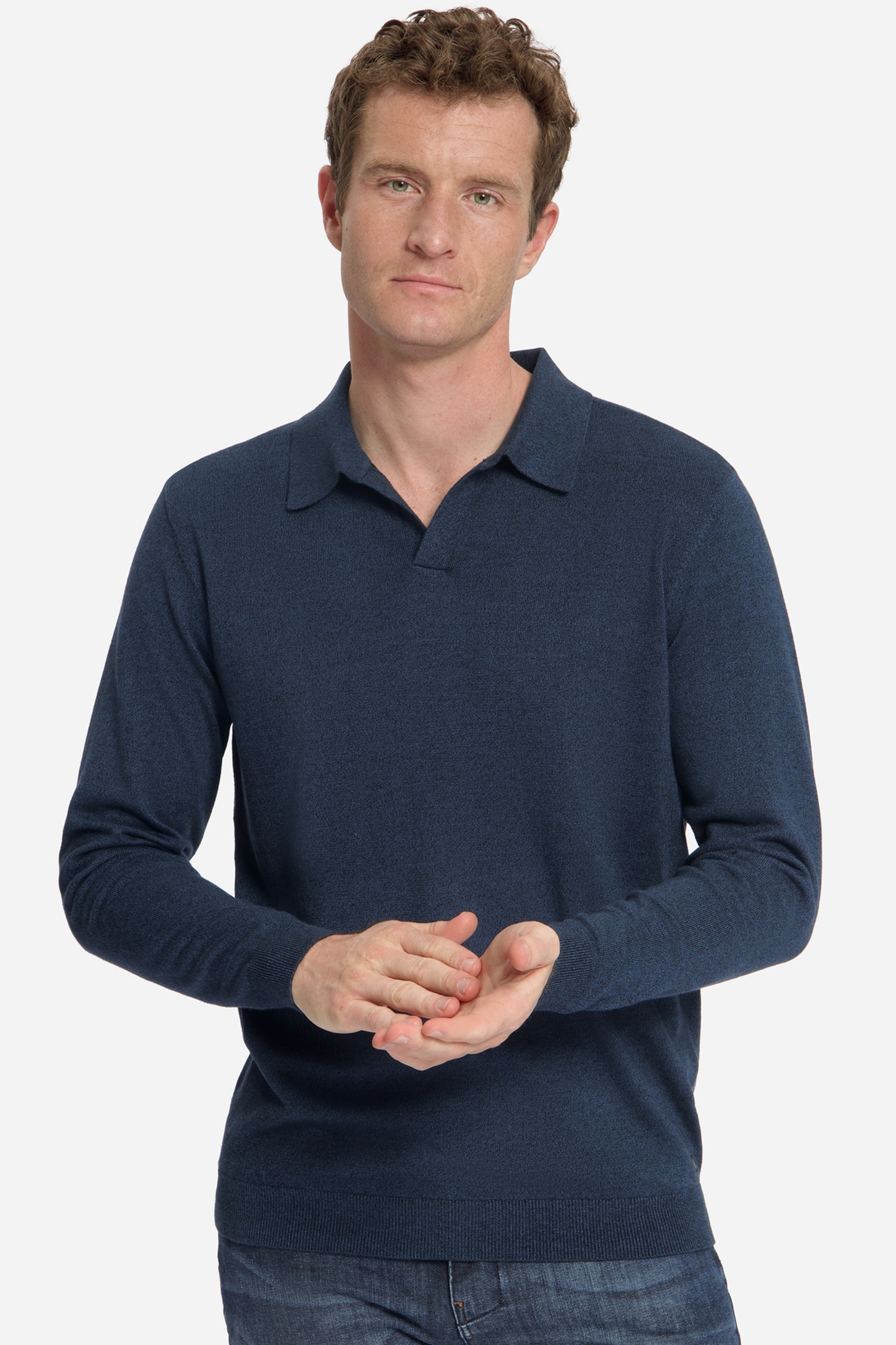 No Excess Pullover V Polo Melange Navy Größe: S | Longsleeves Outlet | Herren | Blau