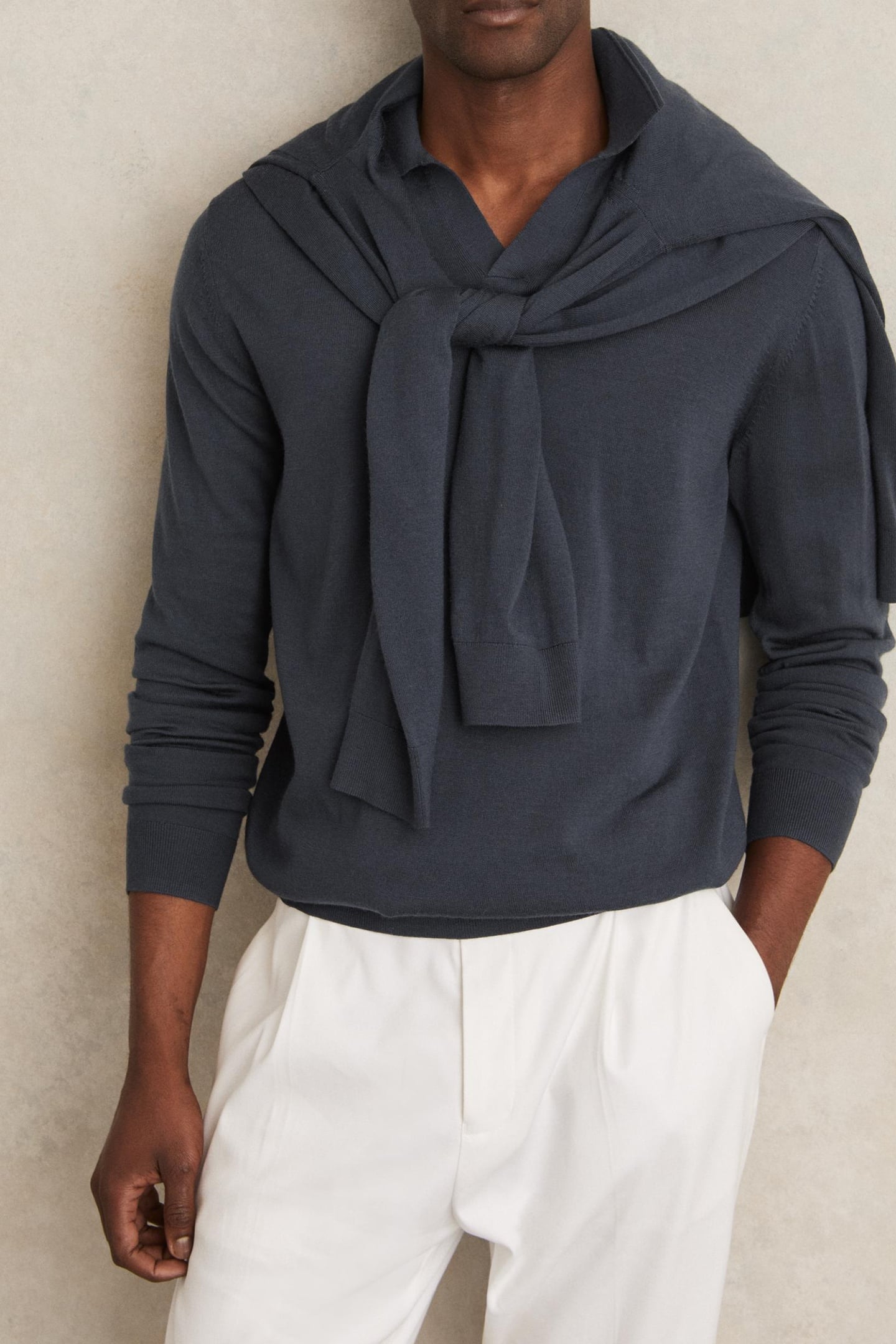 Reiss Ls Merino Open Collar Jumper Midnight Navy Maat: XL | Longsleeves Outlet | Heren | Blauw