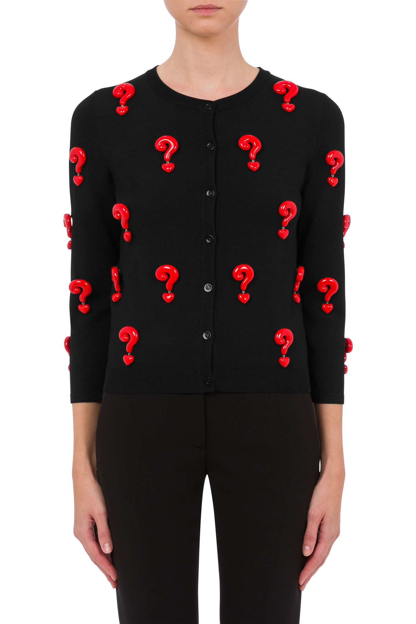 Moschino Cardigan Stretch Red Question Marks Black Maat: 36 | Sweaters Outlet | Dames | Zwart
