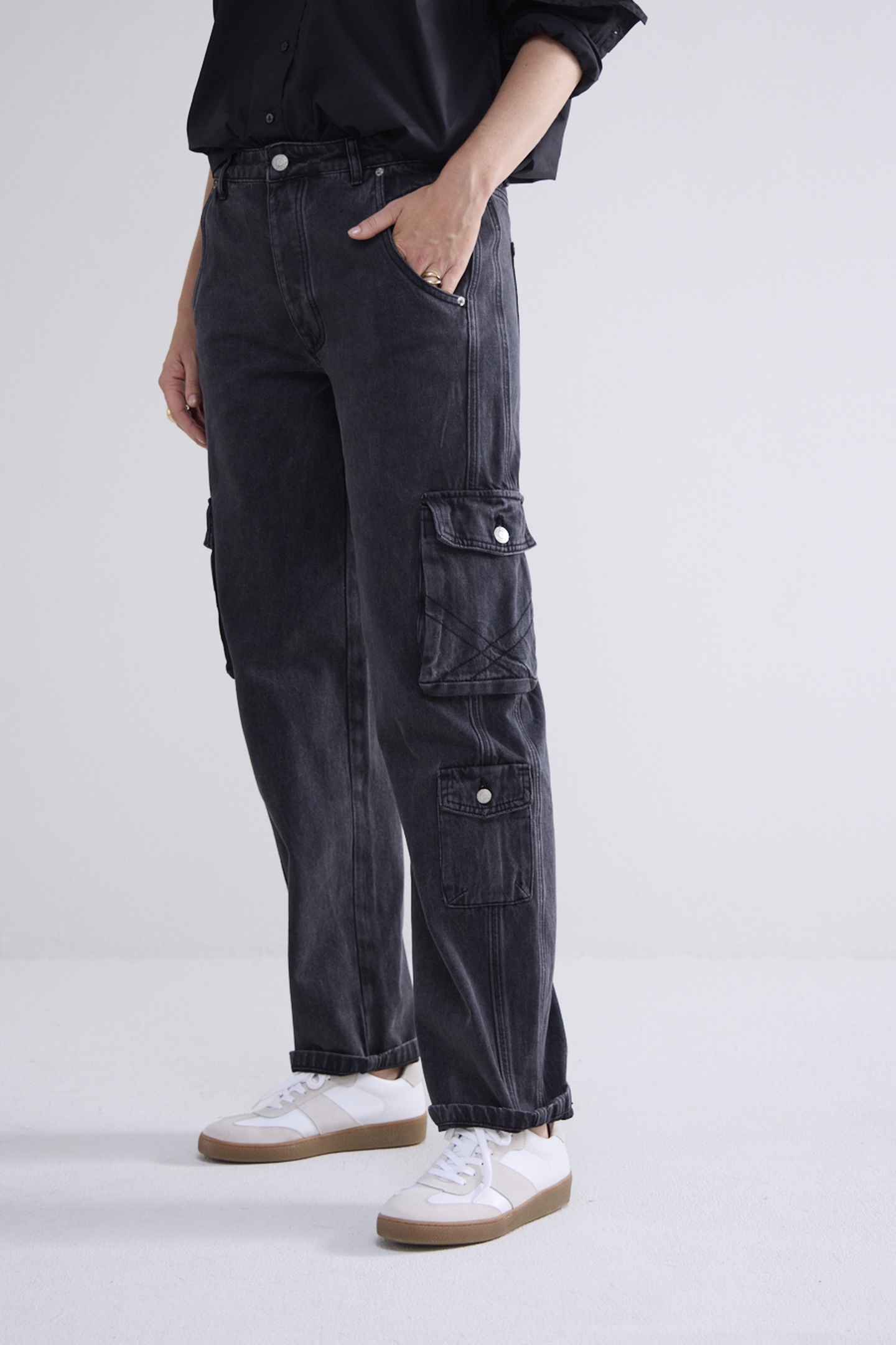 Summum Woman Cargo Jeans Baggy Black Cotton Jeans Black Denim Maat: 36 | Jeans Outlet | Dames | Zwart