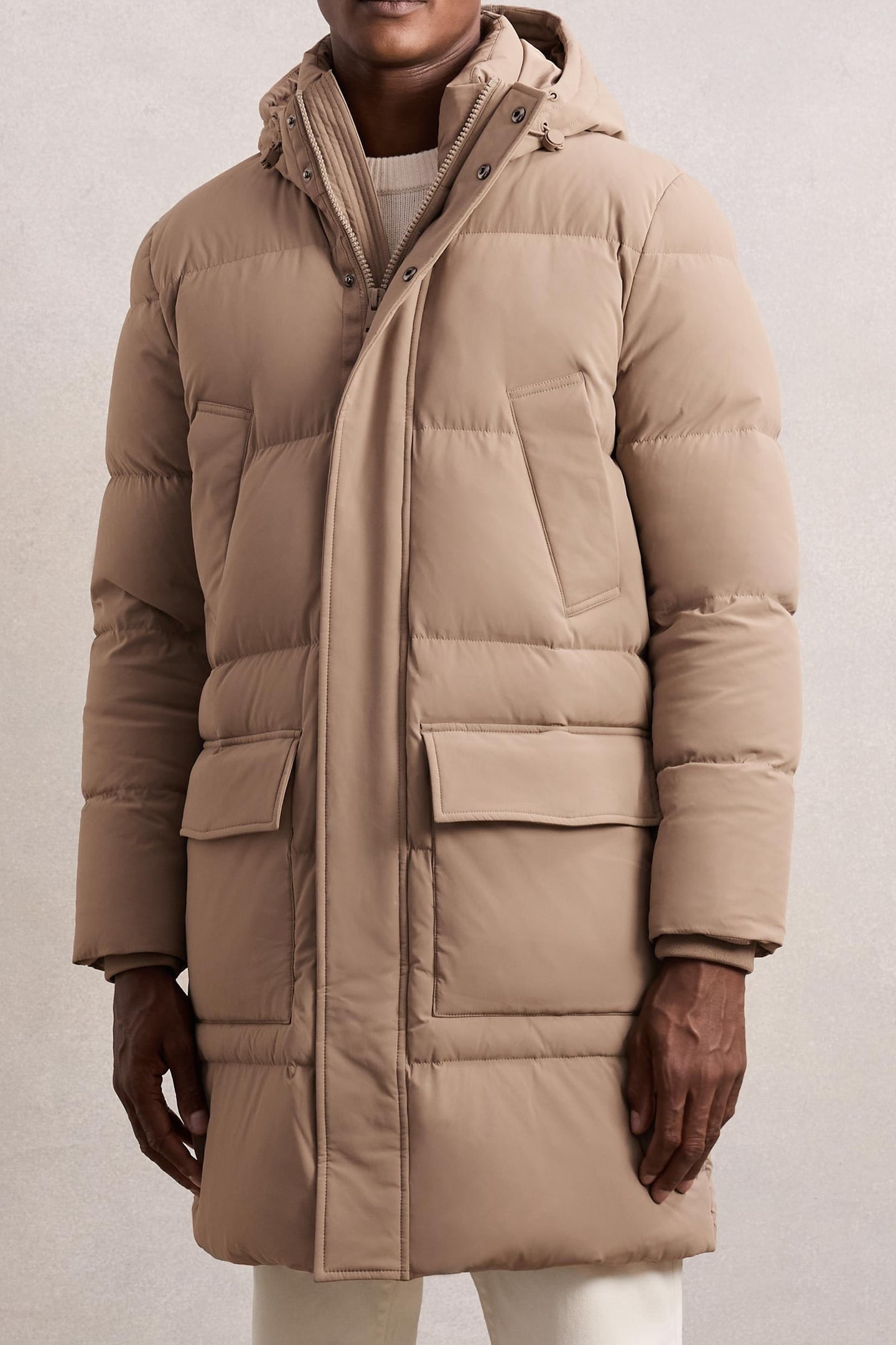 Reiss Ls Longline Quilted Zip Through Puffer Jacket Light Camel Br Maat: S | Winterjassen Outlet | Heren | Beige