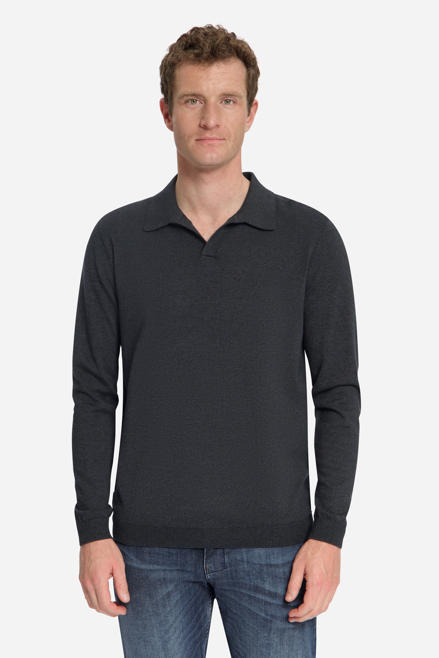 No Excess Pullover V Polo Melange Dark Grey Größe: S | Pullover Outlet | Herren | Grau