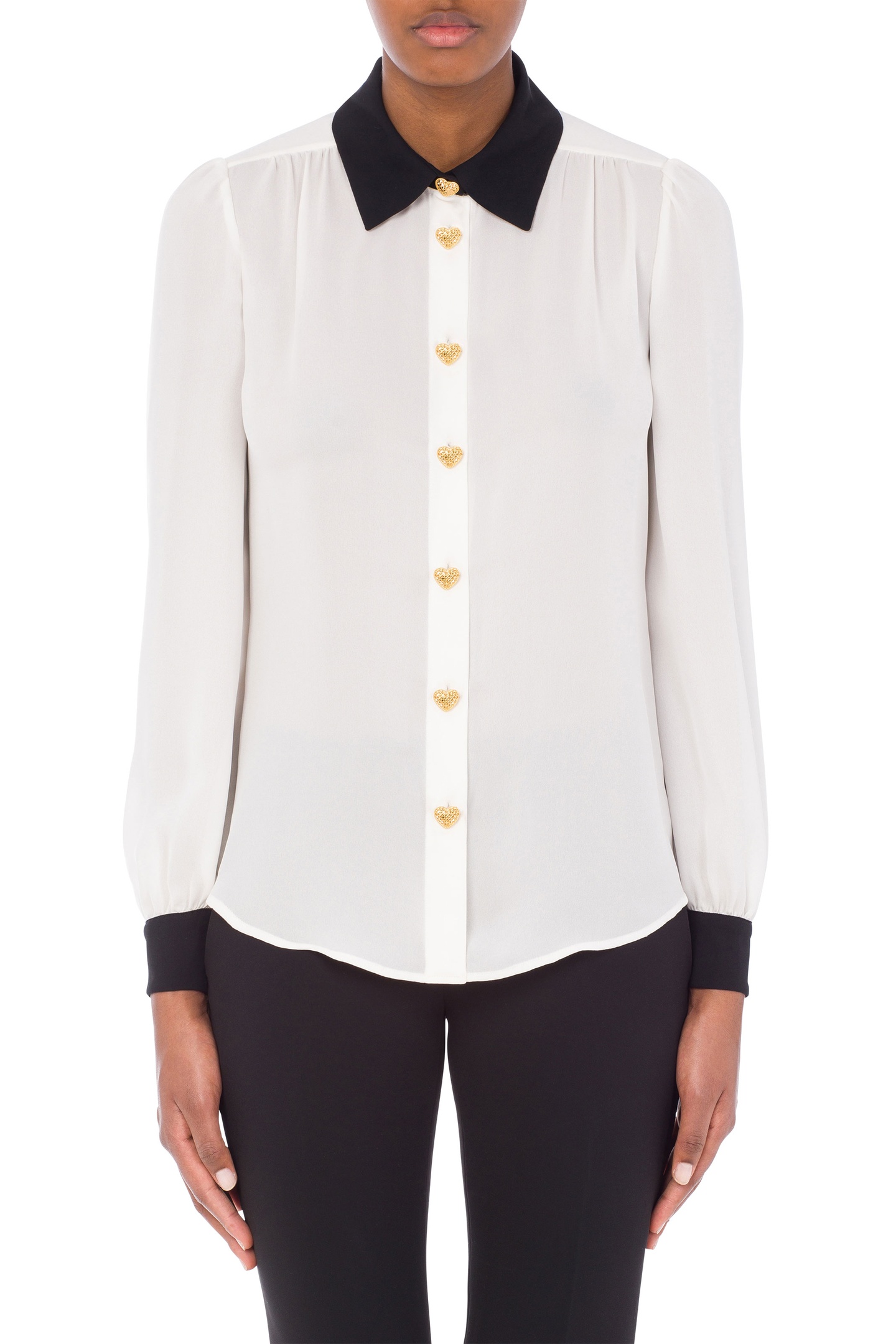 Moschino Heart Buttons Silk Charmeuse Shirt White Maat: 38 | Longsleeves Outlet | Dames | Wit