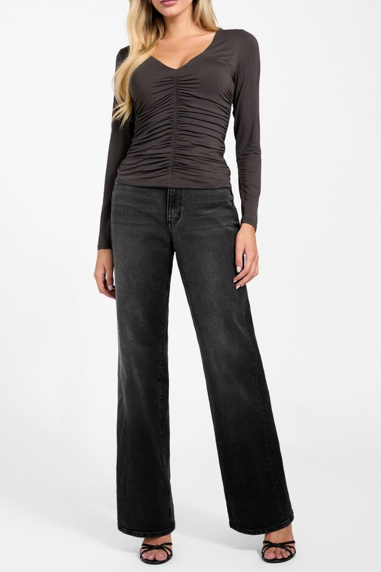 GUESS Ls V-neck Ayleen Top Bark Brown Taille: XL | Manches longues Outlet | Femme | Marron