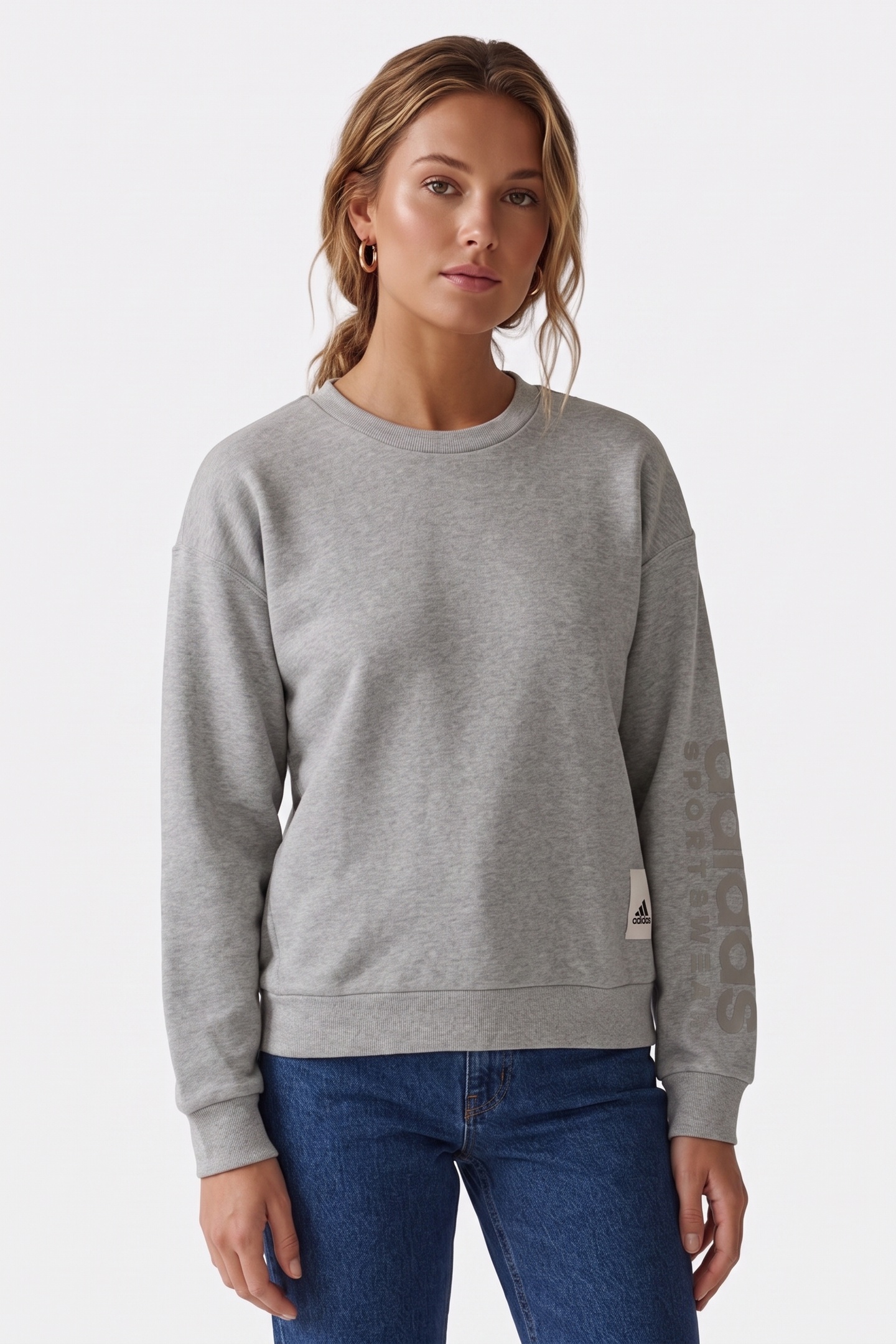Adidas Unisex Sportswear Lounge Fleece Sweatshirt Medium Grey Heath Maat: M | Sweaters Outlet | Unisex | Grijs