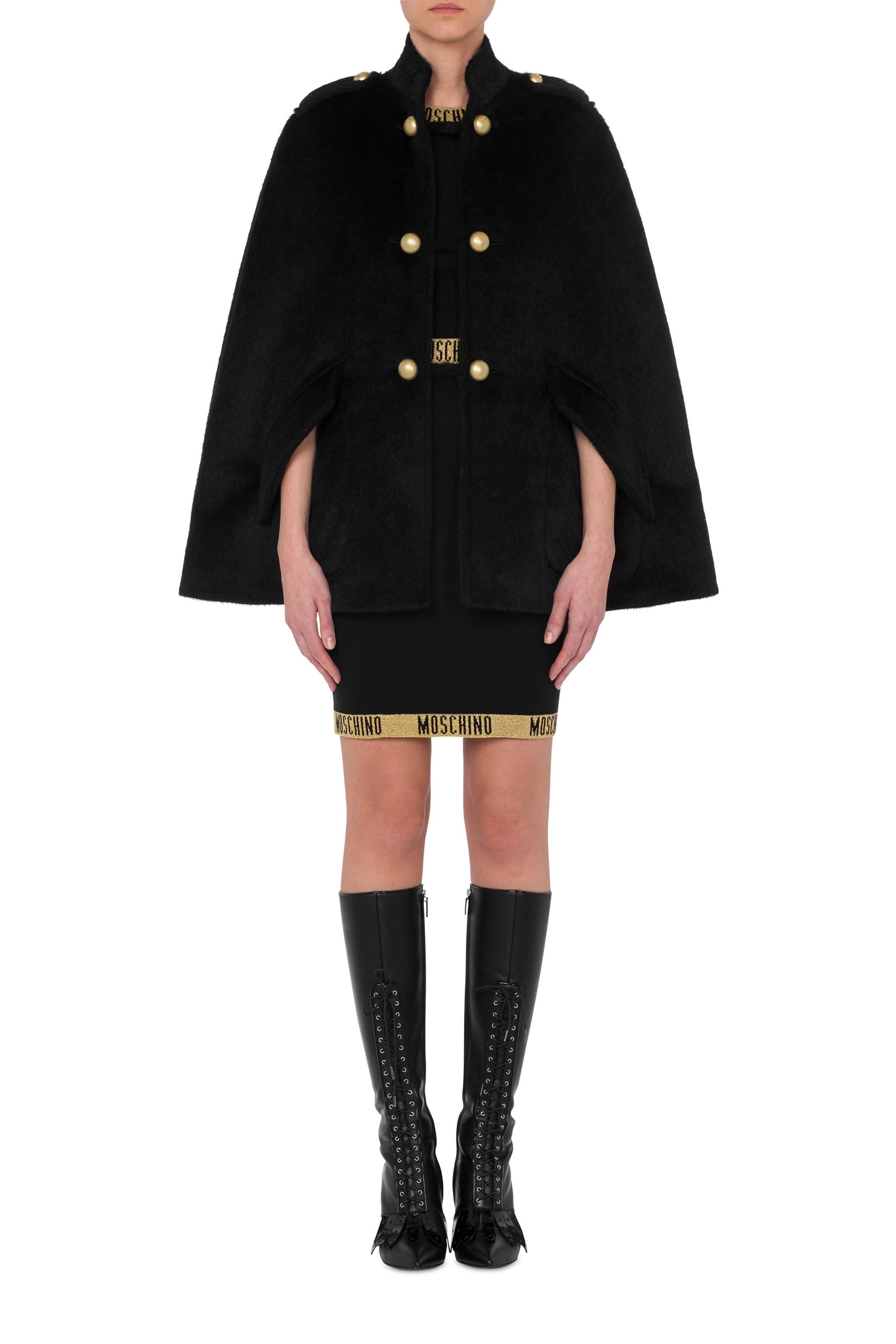 Moschino Wool Cloth Cape Military Details Black Maat: 38 | Mantels Outlet | Dames | Zwart