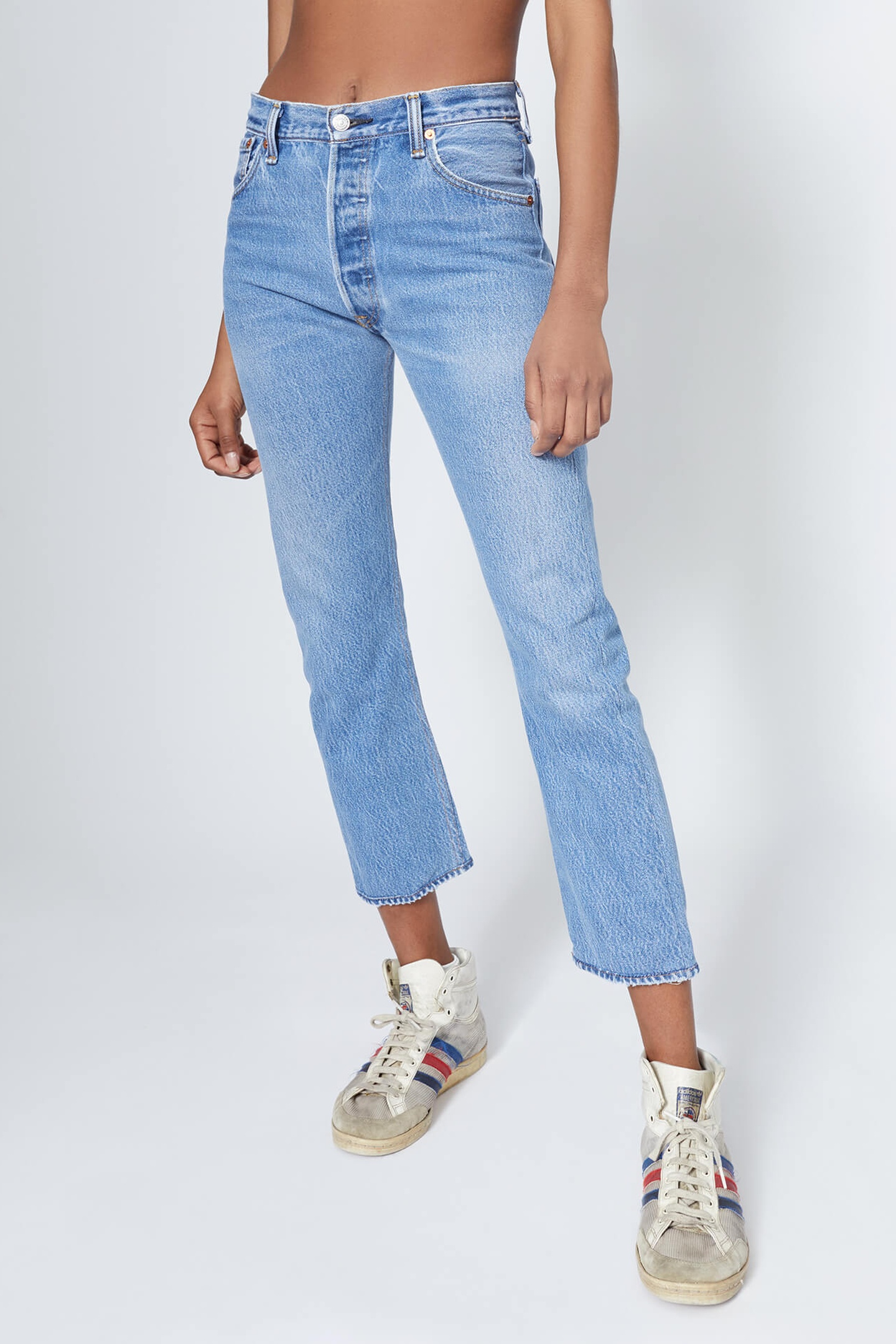 RE/DONE High Rise Crop 26 Inseam Indigo Maat: W30 | Straight Broeken Outlet | Dames | Blauw