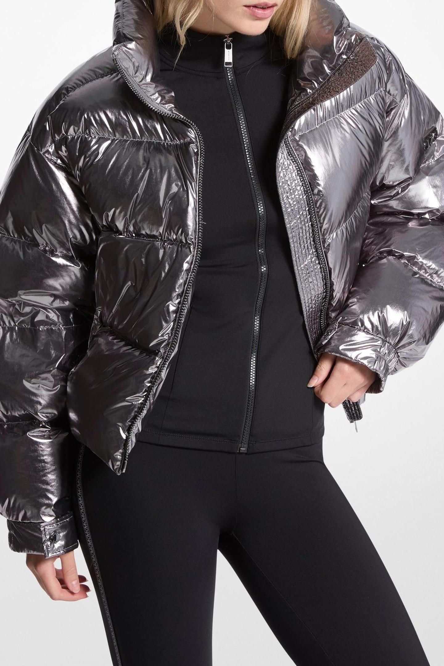 Michael Kors Metallic Short Down Jacket Gunmetal Maat: S | Winterjassen Outlet | Dames | Zilver