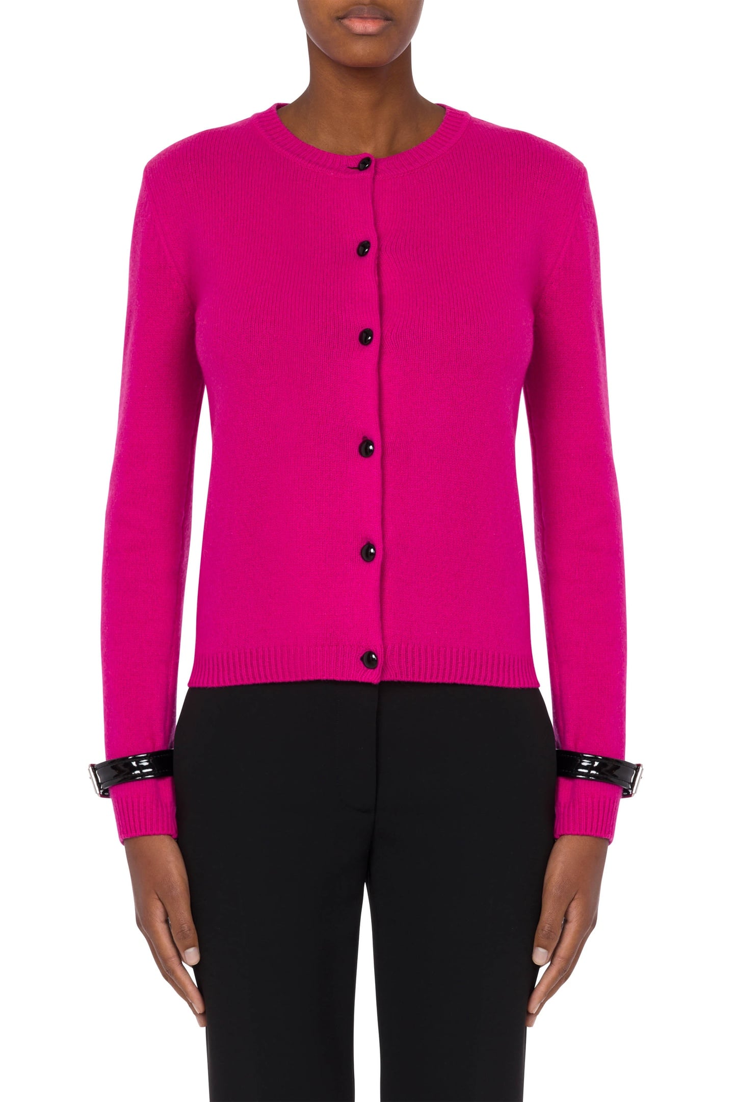 Moschino Bondage Buckle Recycled Cashmere Cardigan Fucsia Maat: 40 | Longsleeves Outlet | Dames | Roze