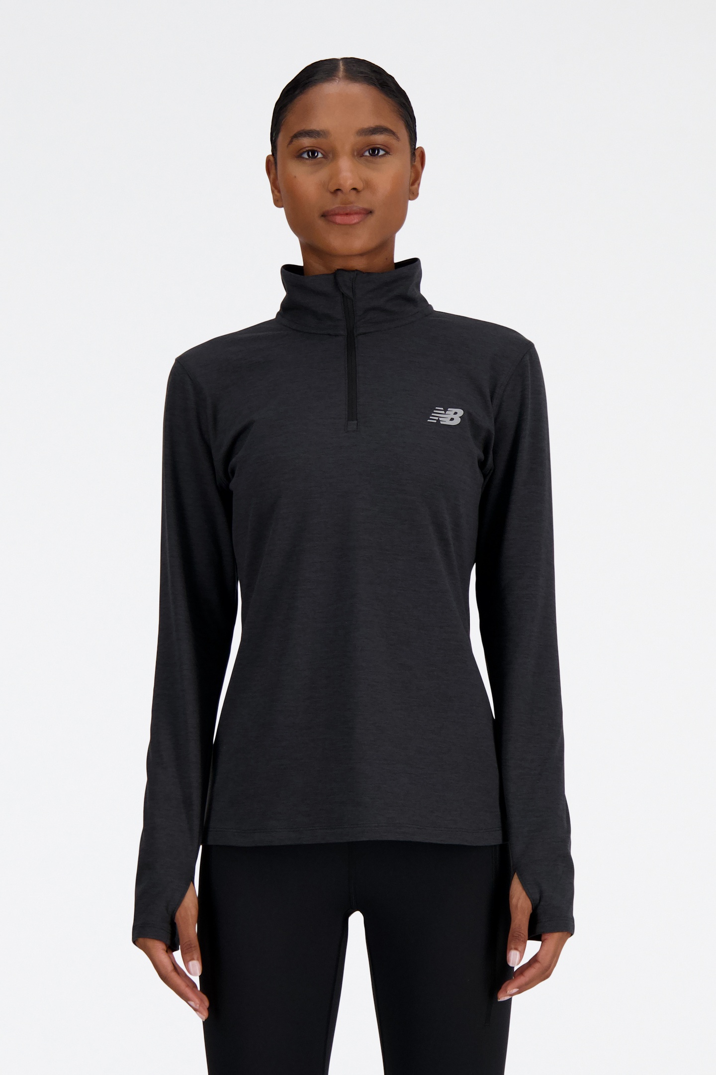 New Balance Sport Essentials Space Dye 1/4 Zip Bkheathr Maat: S | Longsleeves Outlet | Dames | Zwart