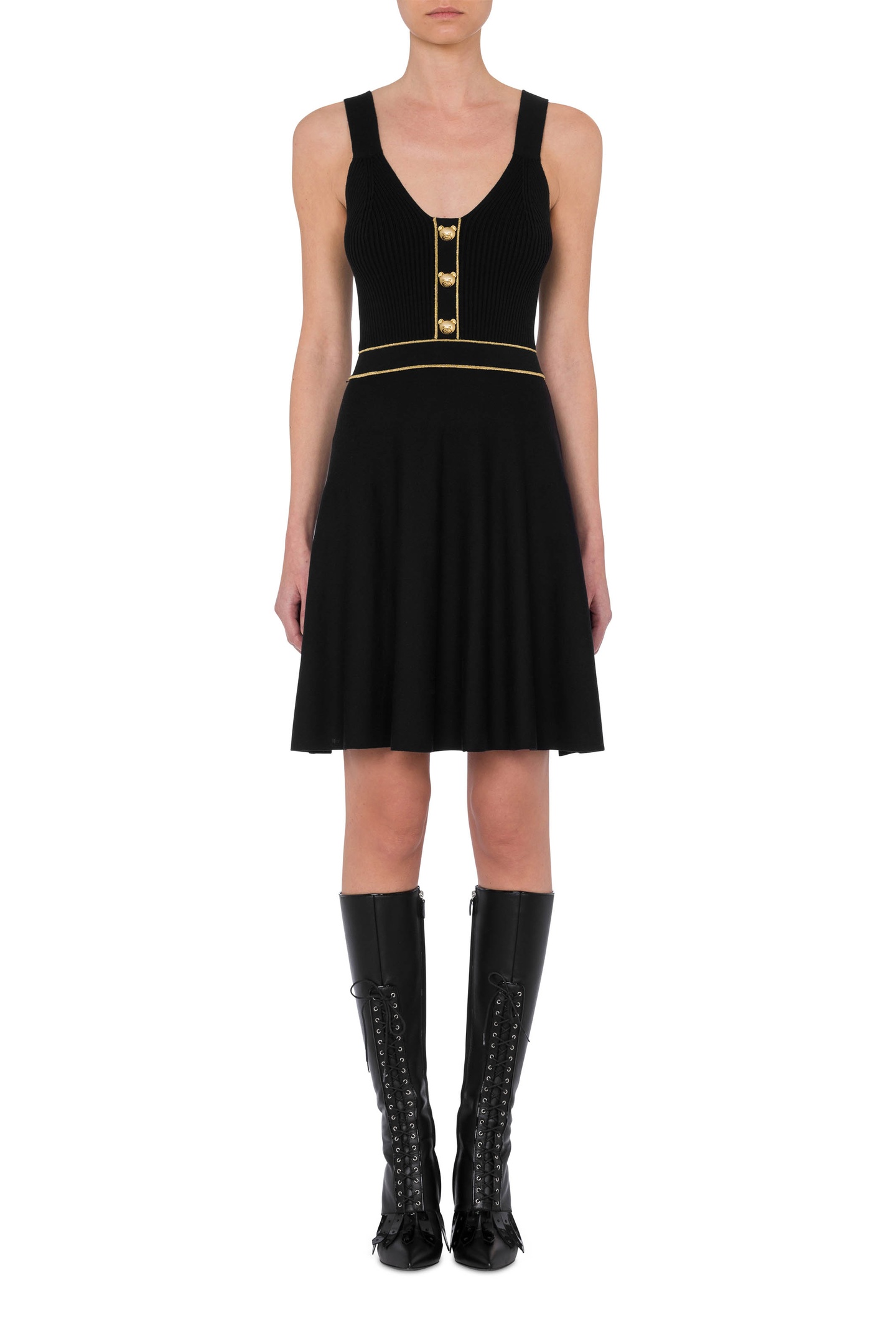 Moschino Teddy Buttons Wool Dress Black Maat: 38 | Mini Jurken Outlet | Dames | Zwart