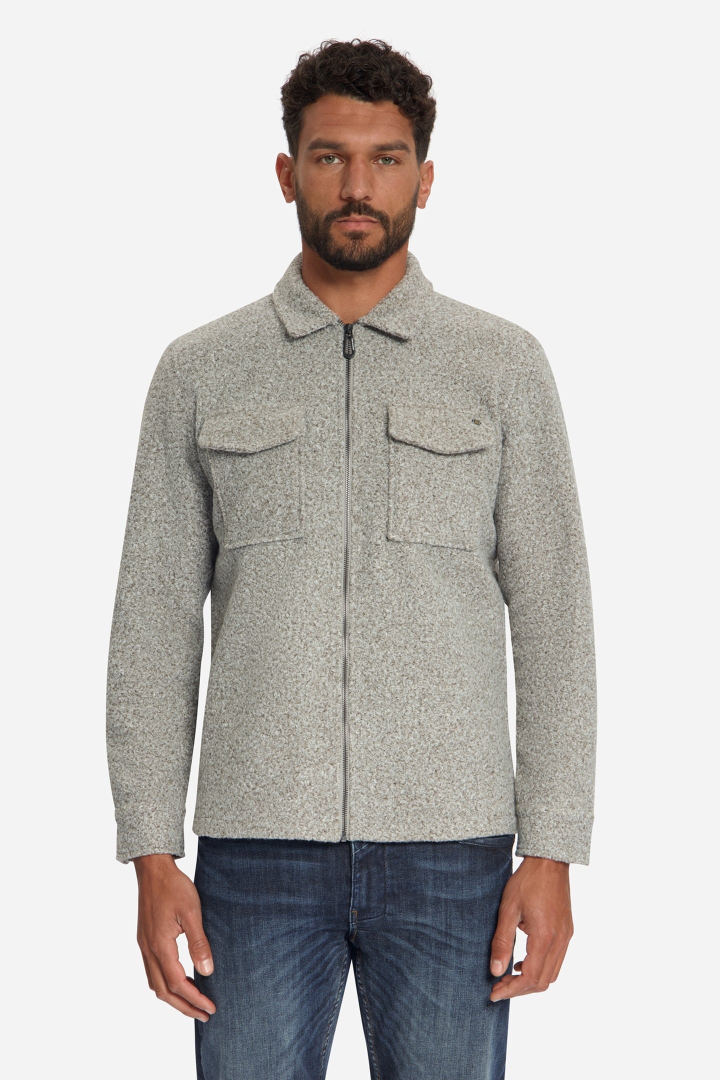 No Excess Overshirt Full Zipper Boucle Sweat Grey Melange Größe: XXL | Pullover Outlet | Herren | Grau
