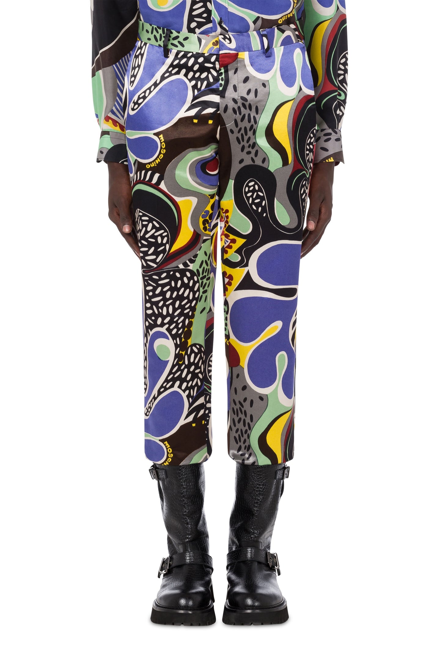 Moschino Psychedelic Print Viscose Cotton Trousers Multicolor Maat: 46 | Tailored Broeken Outlet | Heren | Zwart
