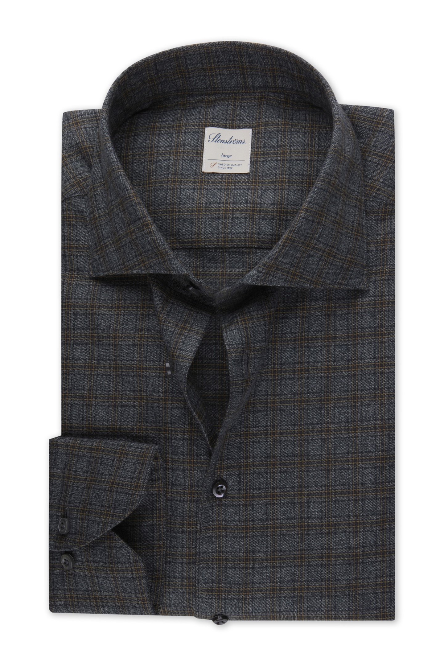 Stenströms Slimline/90, Rc Cuff Dark Grey Check Maat: L | Zakelijke Overhemden Outlet | Heren | Grijs