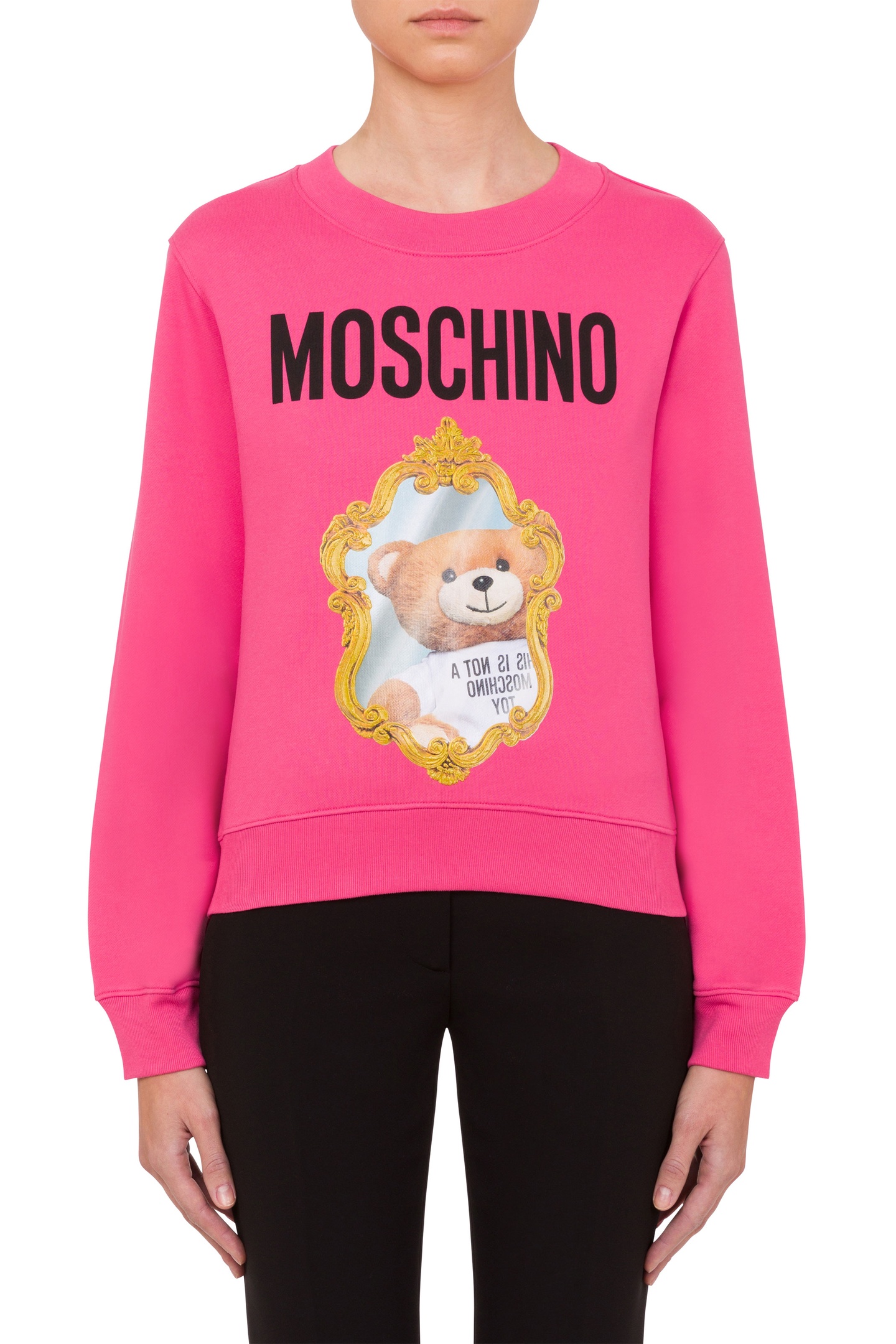 Moschino Mirror Teddy Bear Organic Cotton Sweatshirt Pink Maat: 36 | Longsleeves Outlet | Dames | Roze