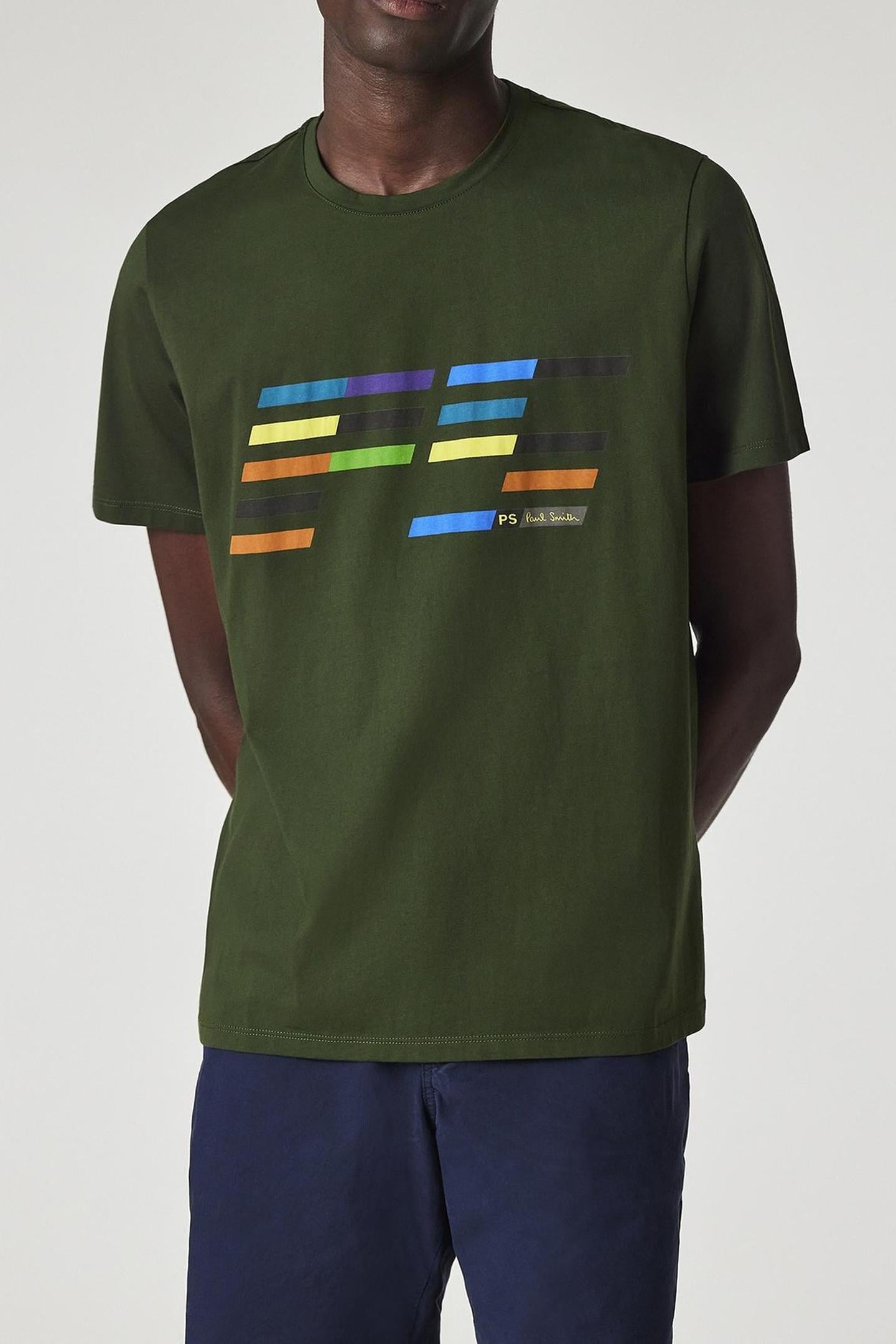 Paul Smith Mens Reg Fit Ss Tshirt Ps Slant Logo Bottle Green Maat: M | Basic T-Shirts Outlet | Heren | Groen