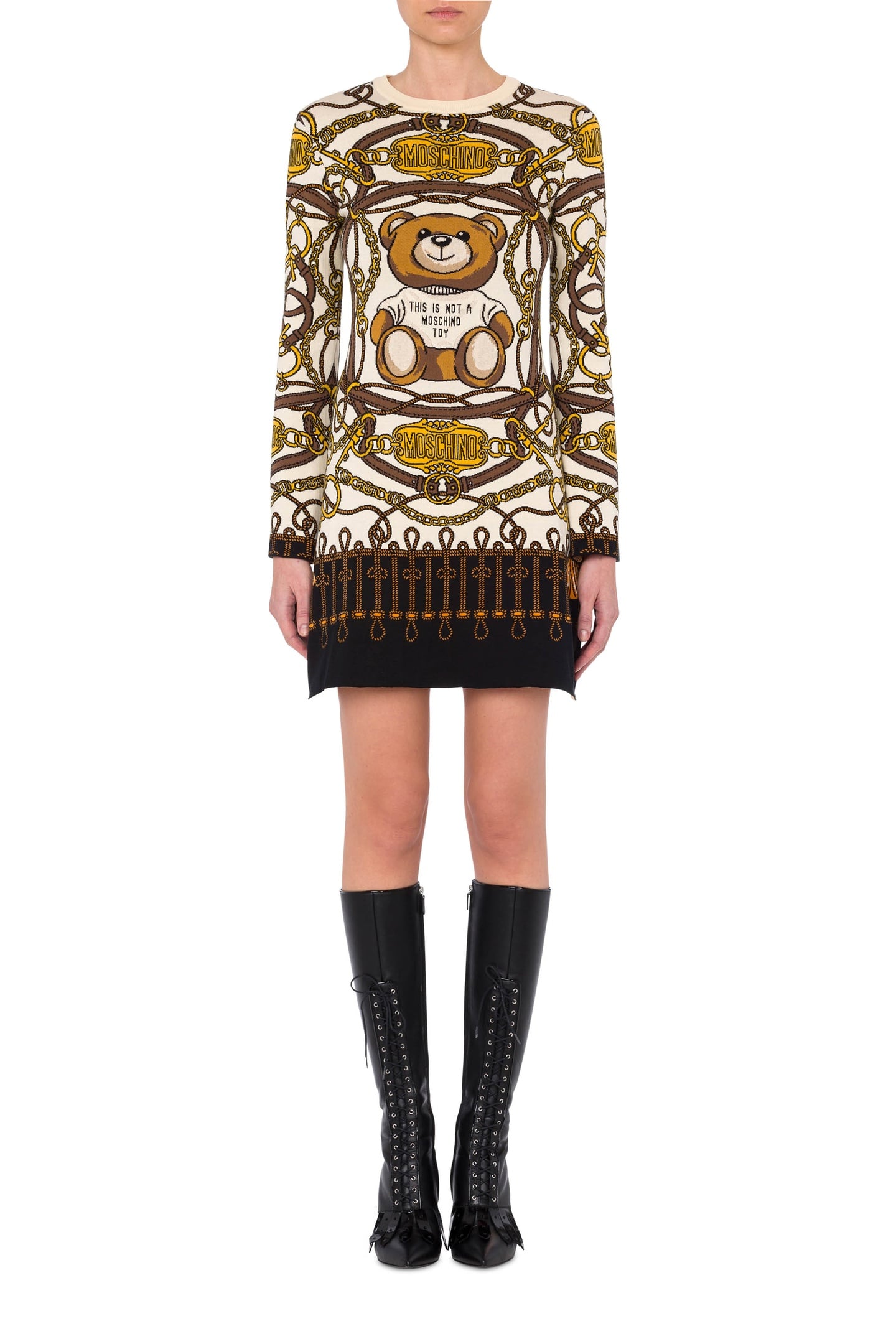 Moschino Military Teddy Scarf Knit Dress Black Maat: 40 | Mini Jurken Outlet | Dames | Zwart