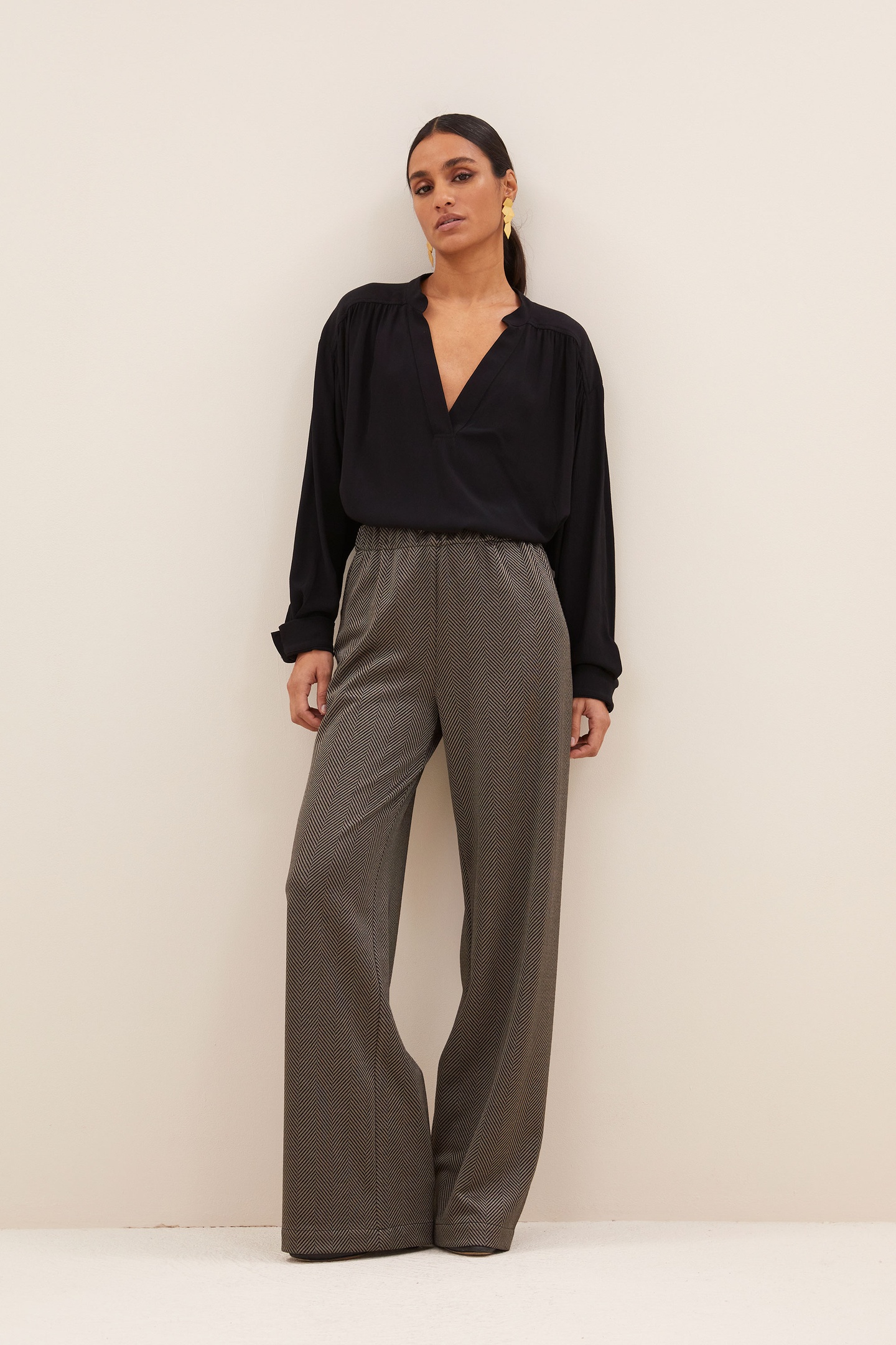 By-Bar Lissa Herringbone Pants Biscuit Maat: S | Pantalons Outlet | Dames | Beige