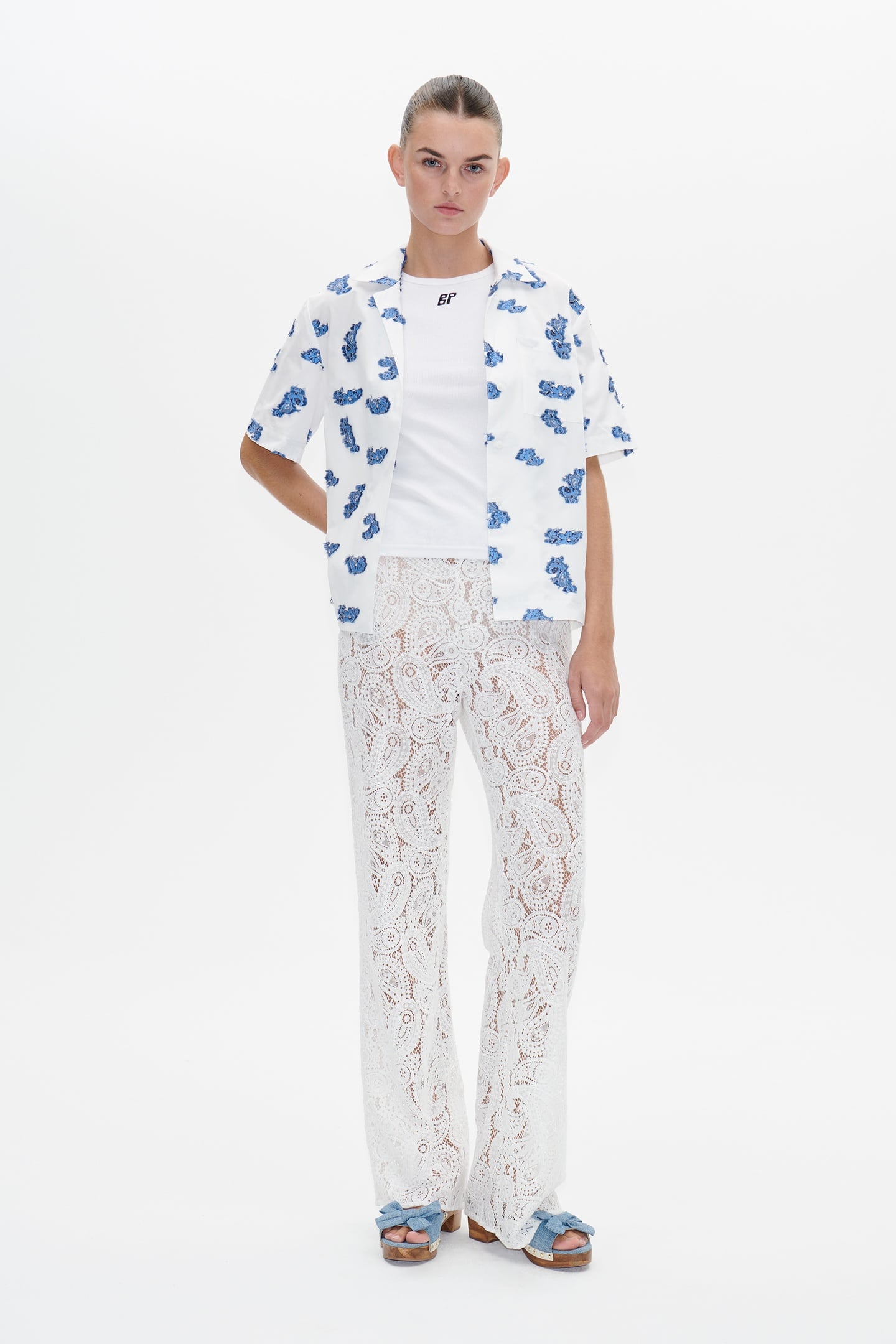 Baum und Pferdgarten Malissa Shirt Blue Bouquet Jacquard Maat: 42 | Blouses Outlet | Dames | Wit