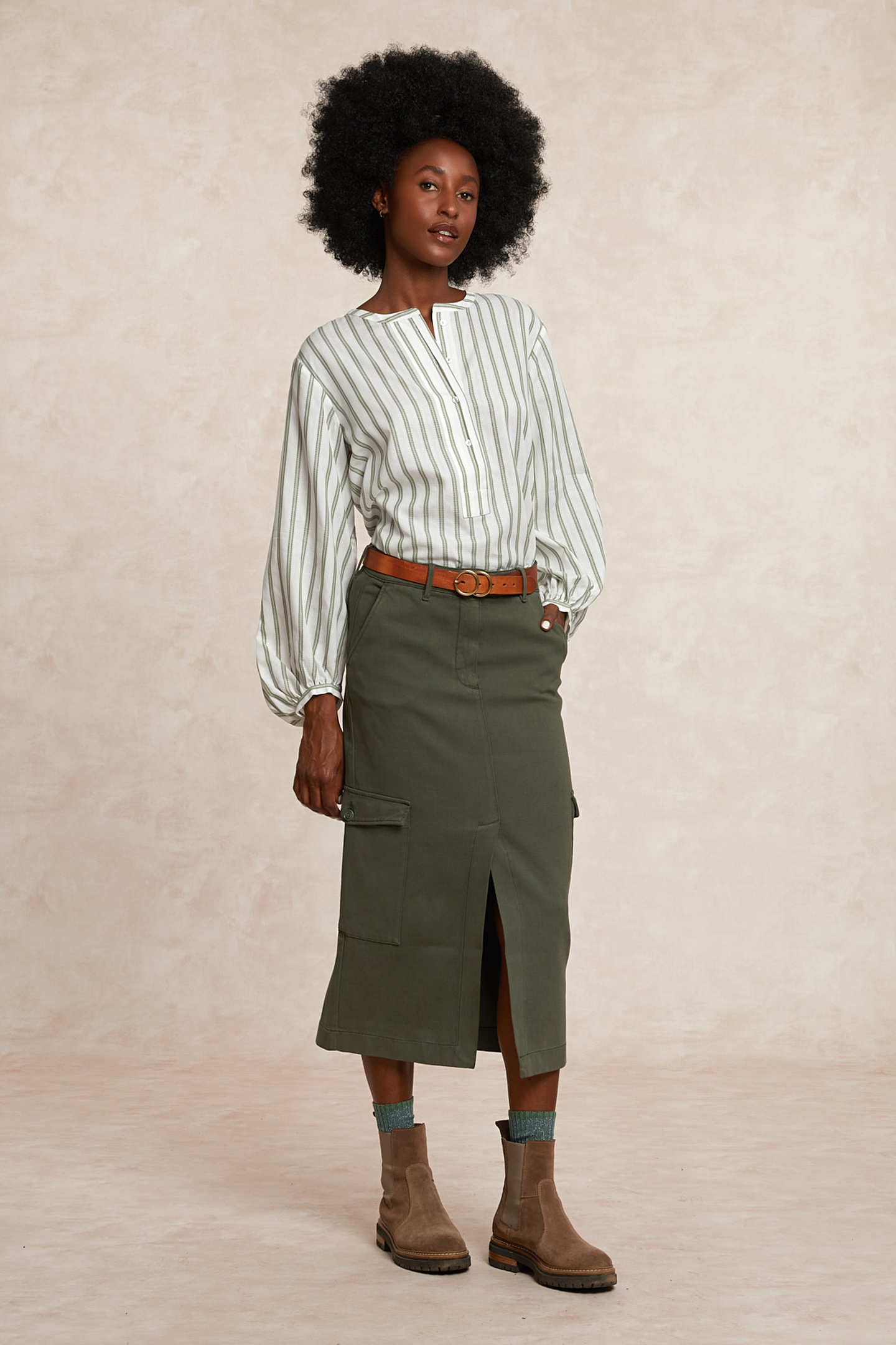 River Woods Striped Oversized Blouse Long Sleeves Green/off White Maat: 38 | Longsleeves Outlet | Dames | Wit