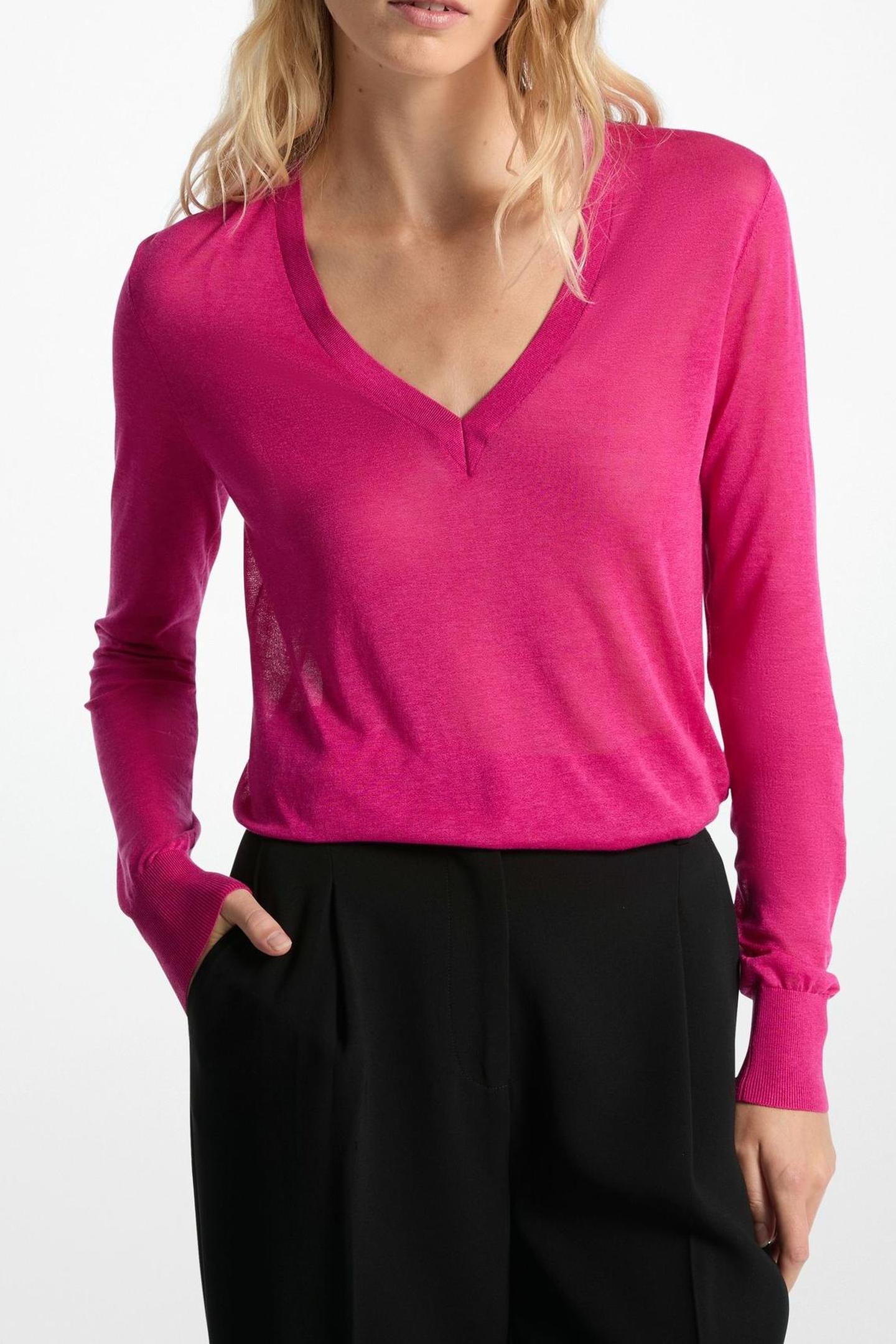 Michael Kors Cotton Silk V-neck Sweater Wild Berry Maat: XS | Sweaters Outlet | Dames | Roze
