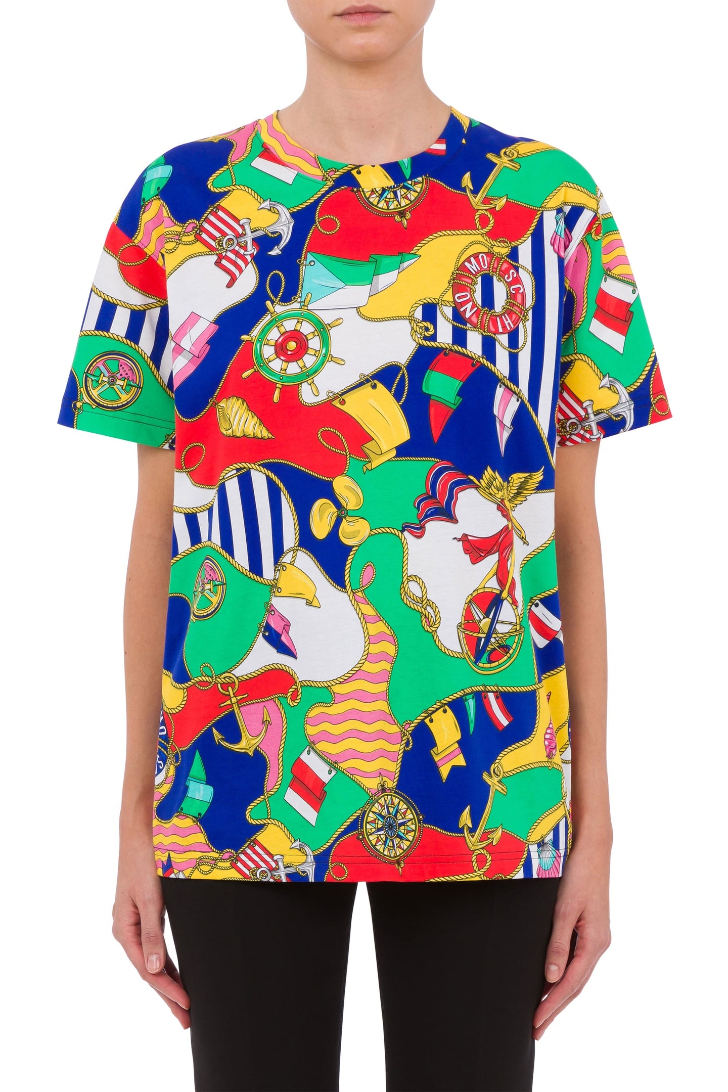Moschino T-shirt In Jersey Allover Nautical Multicolor Maat: XS | Tops Outlet | Dames | Blauw
